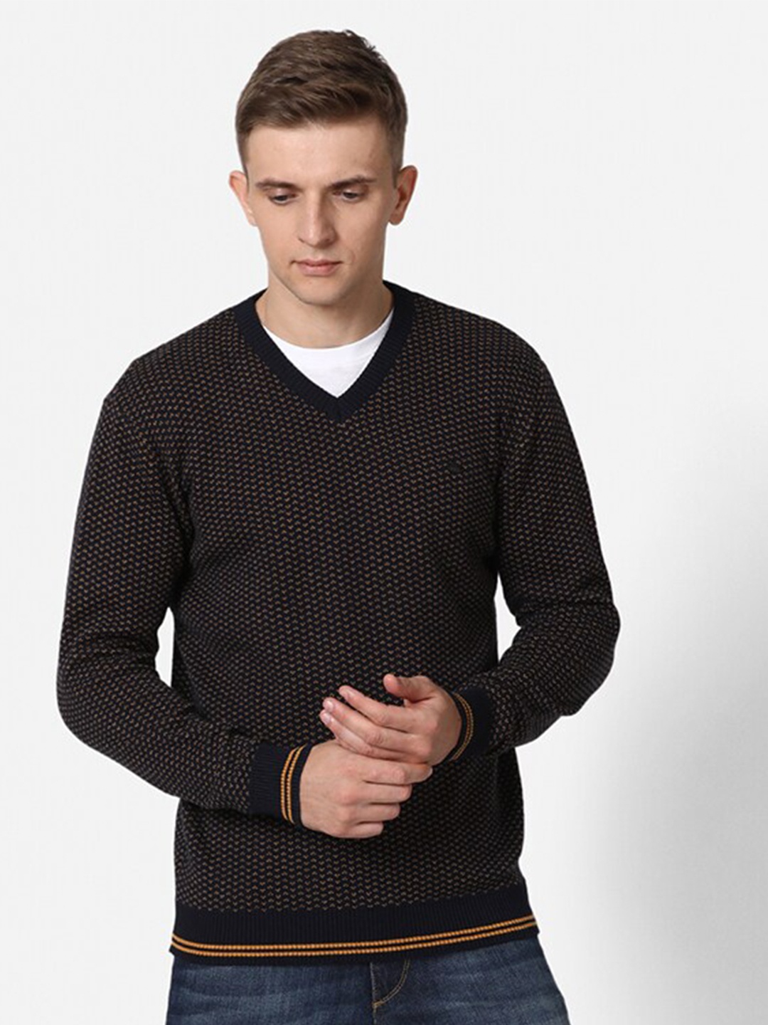 

t-base Men Charcoal & Mustard Quirky Printed Cotton Pullover