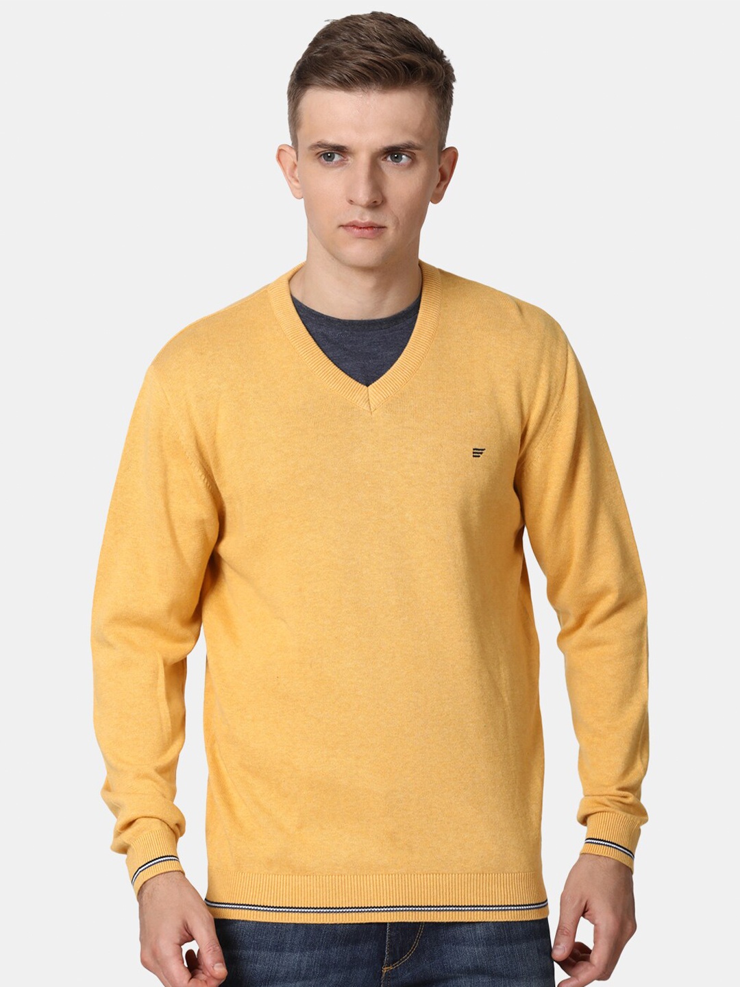 

t-base Men Yellow Solid Cotton Pullover