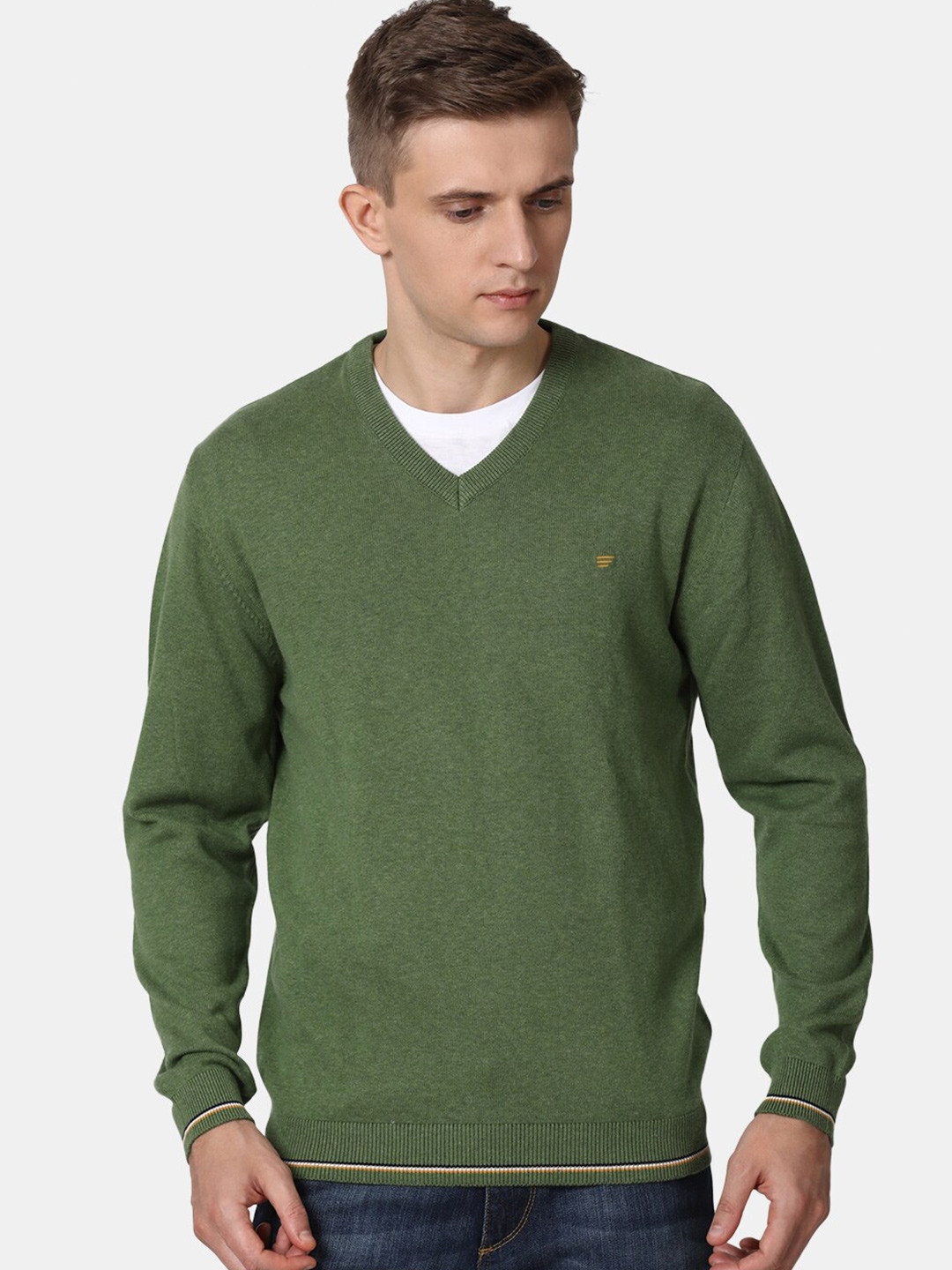 

t-base Men Green Solid Cotton Pullover