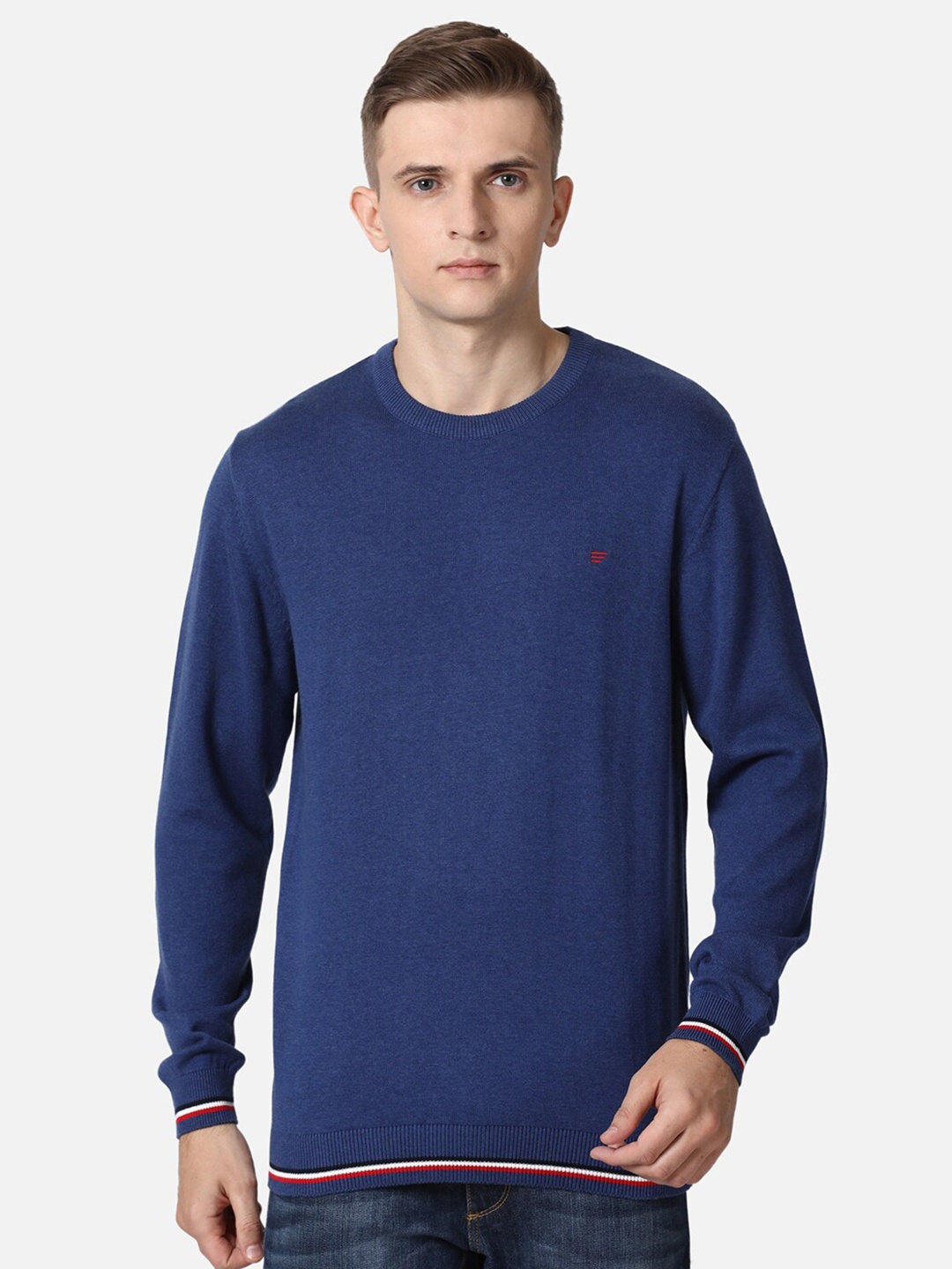 

t-base Men Navy Blue Solid Cotton Pullover