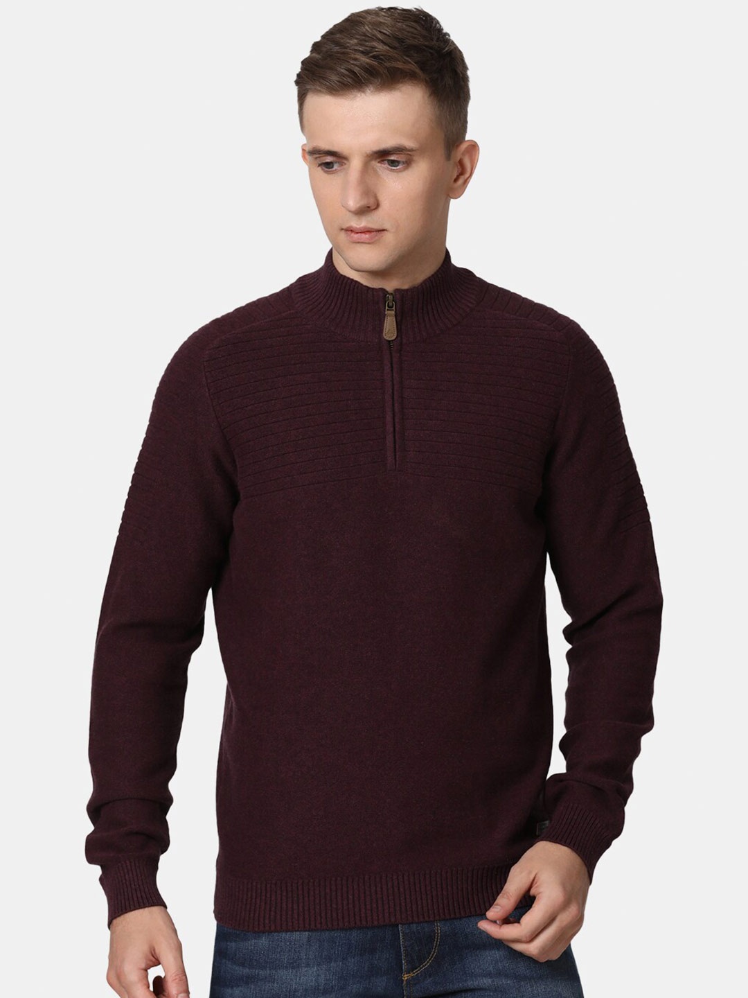 

t-base Men Burgundy Striped Cotton Pullover