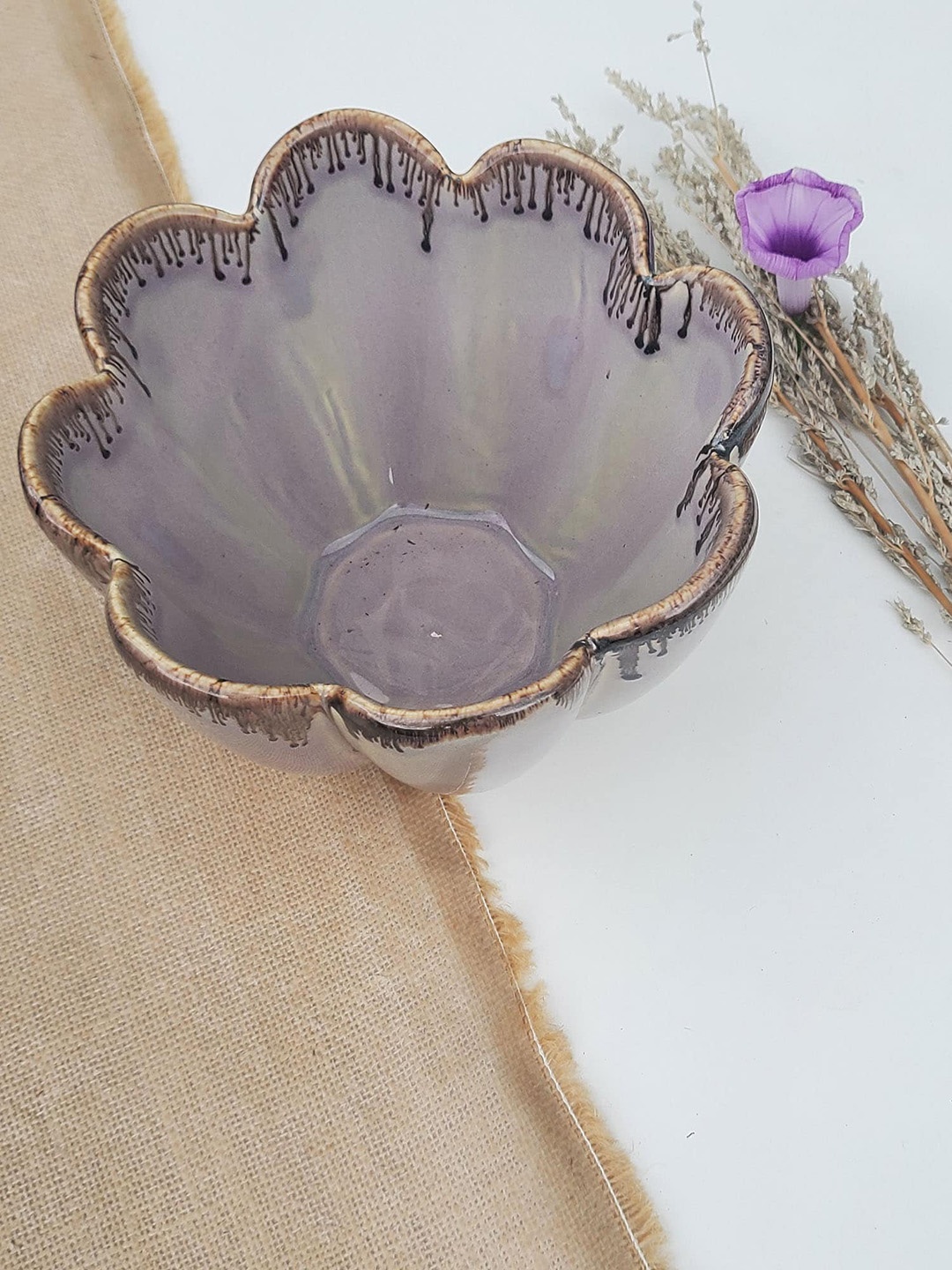 

Folkstorys Grey Solid Ceramic Deep Flower Serving Bowl