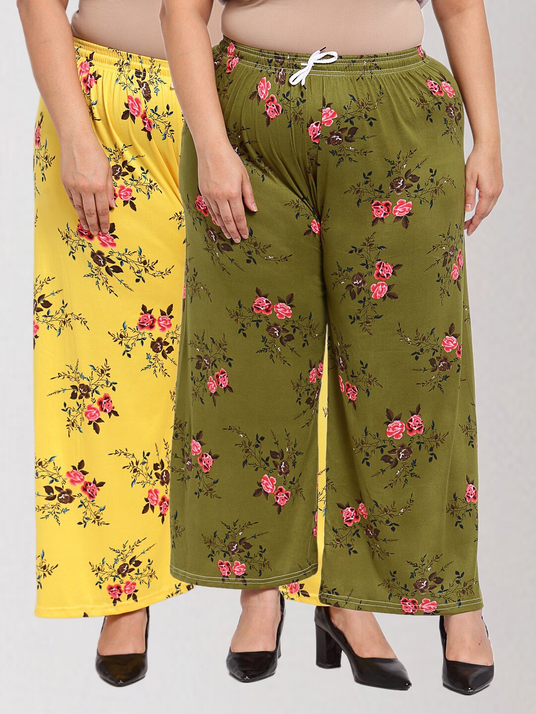 

KLOTTHE Women Pack of 2 Multicoloured Printed Wide Leg Palazzos, Multi