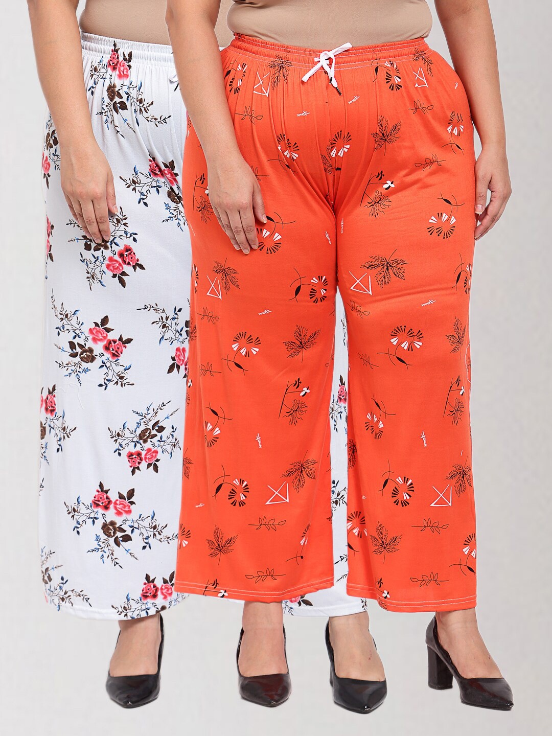 

KLOTTHE Women Orange & White Pack of 2 Floral Printed Palazzos
