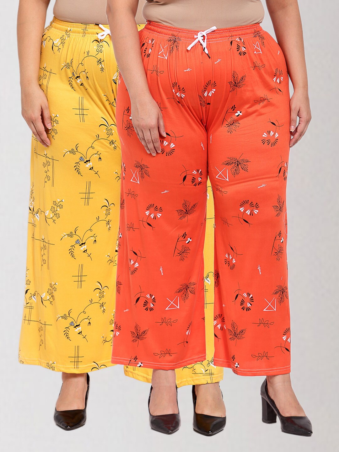 

KLOTTHE Women Pack Of 2 Orange & Yellow Floral Printed Palazzos