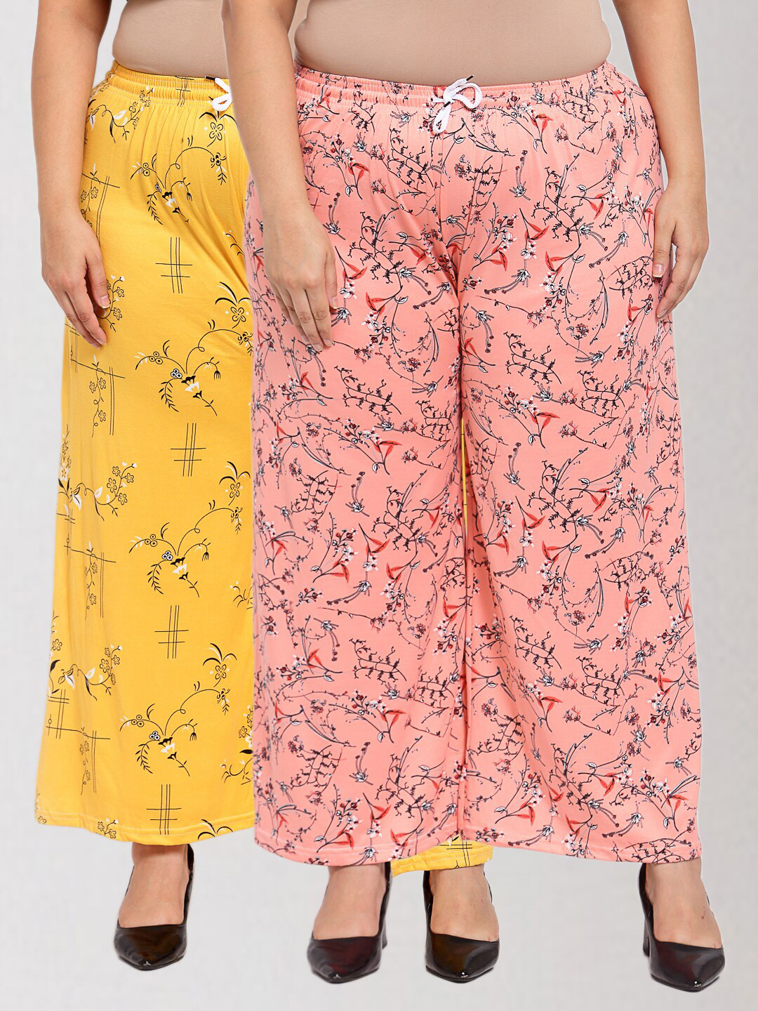 

KLOTTHE Women Yellow & Pink 2 Floral Printed Palazzos