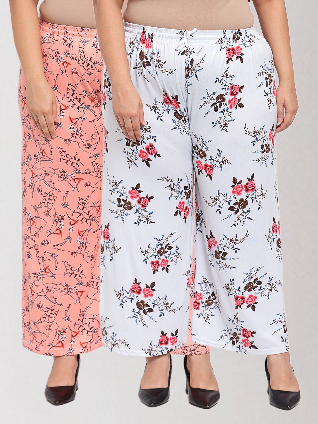 

KLOTTHE Women Coral & White 2 Floral Printed Palazzos