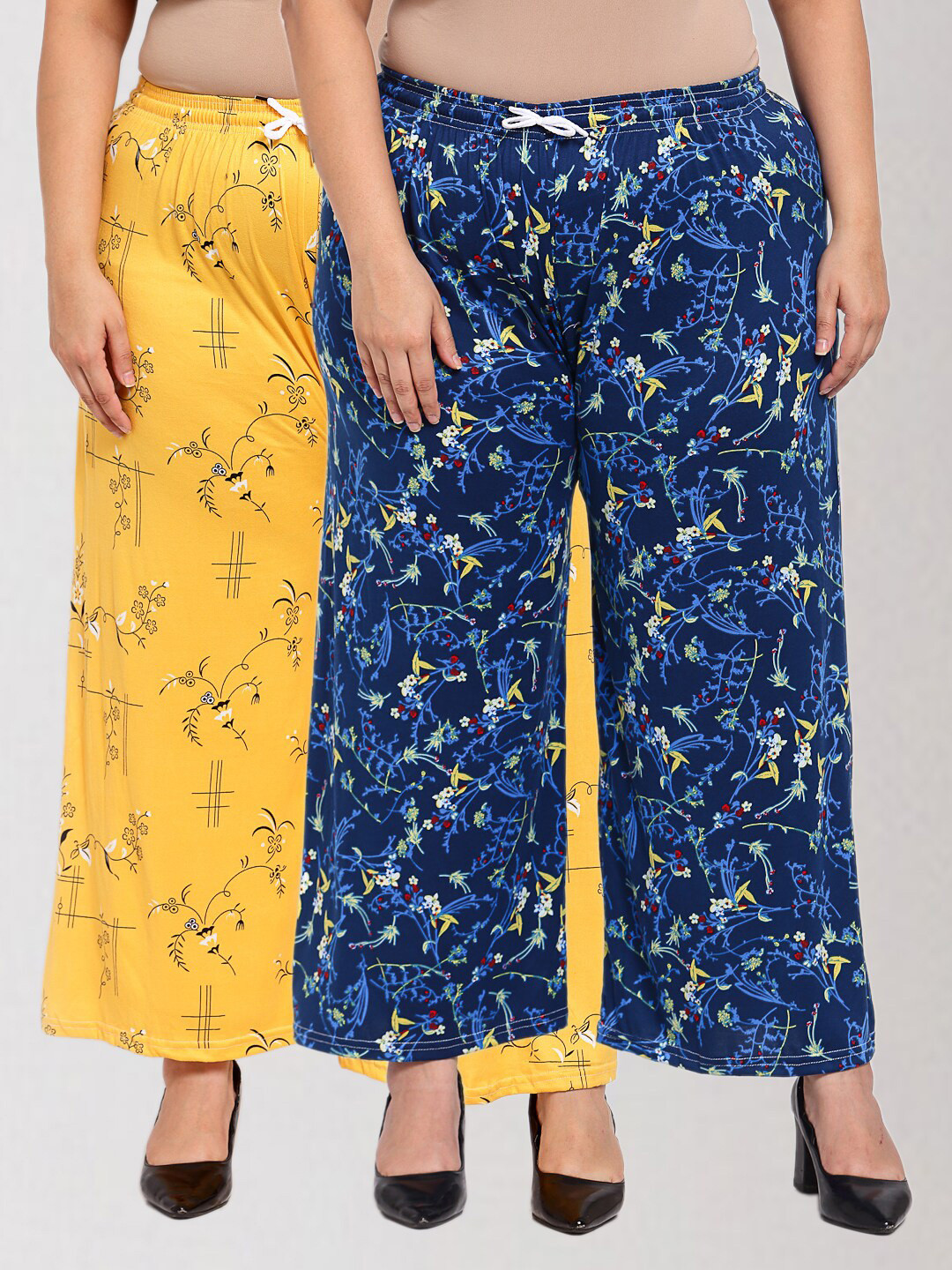 

KLOTTHE Women Blue & Yellow Pack of 2 Floral Printed Palazzos