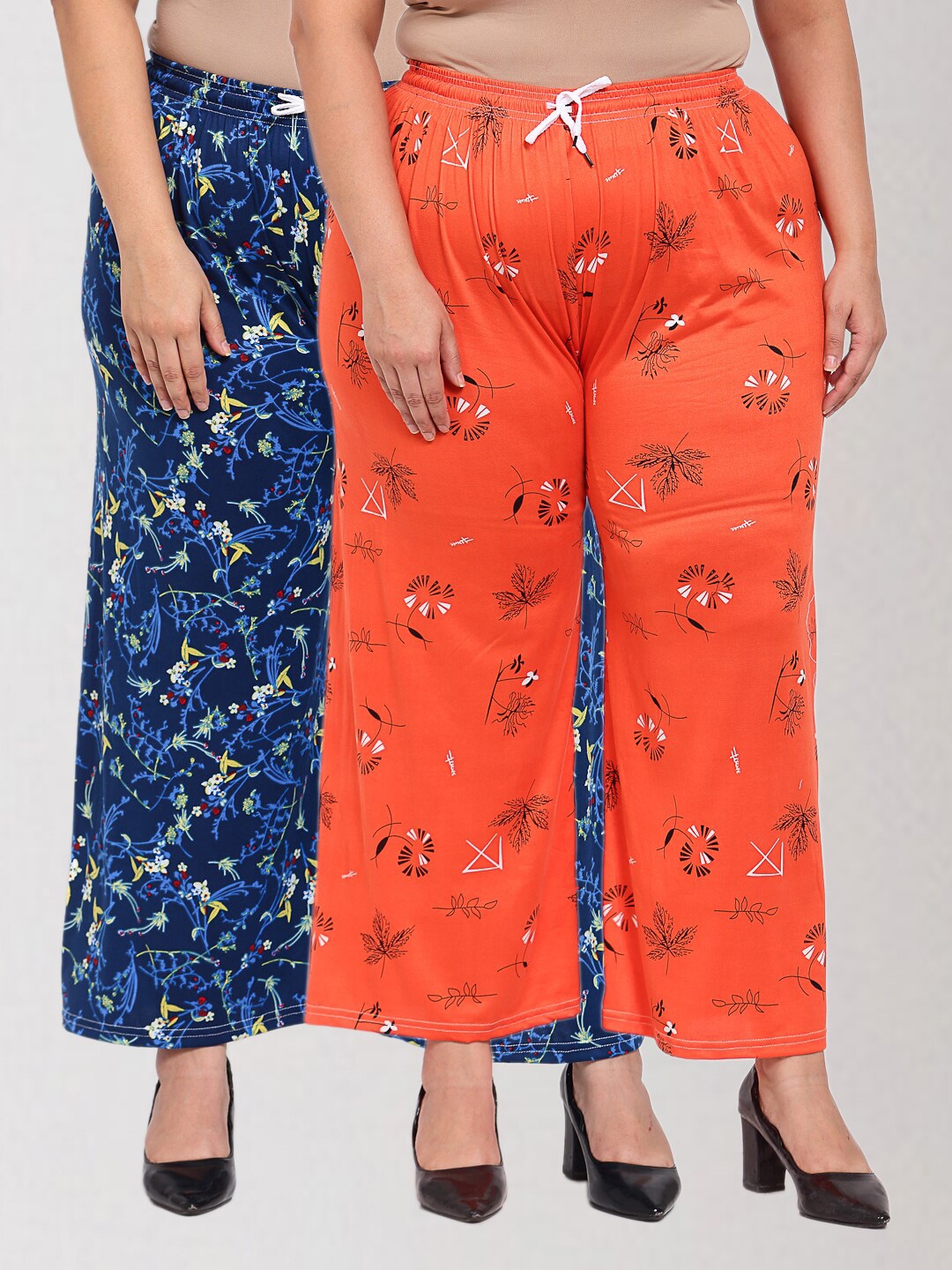 

KLOTTHE Women Pack of 2 Multicoloured Printed Wide Leg Palazzos, Multi