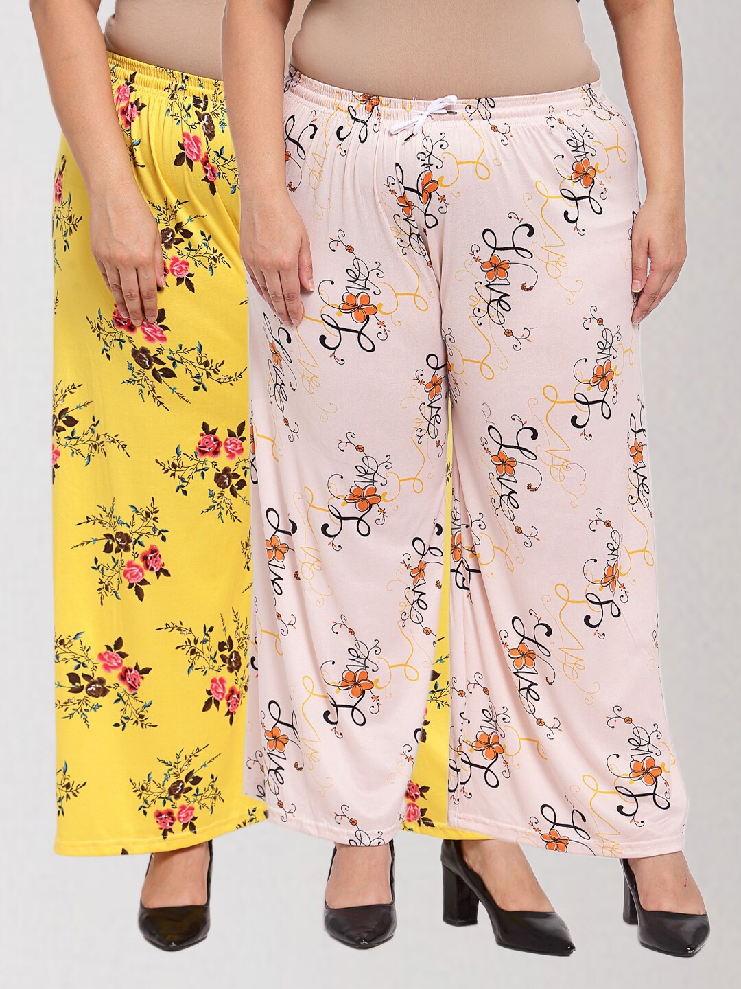 

KLOTTHE Women Pack Of 2 Pink & Yellow Floral Printed Palazzos