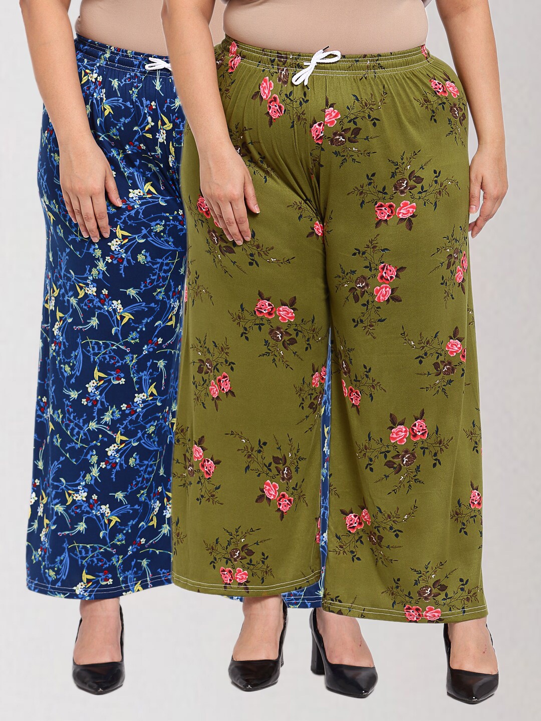 

KLOTTHE Women Pack Of 2 Blue & Green Floral Printed Palazzos