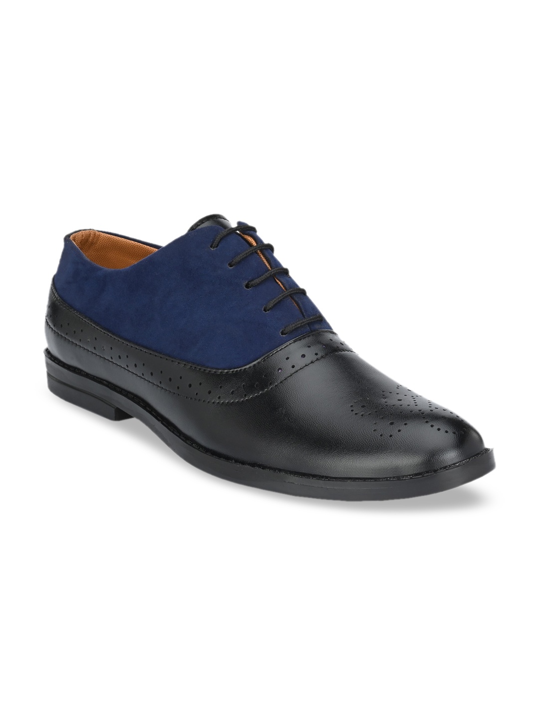 

mr.wonker Men Black & Blue Solid Semi Formal Brogues