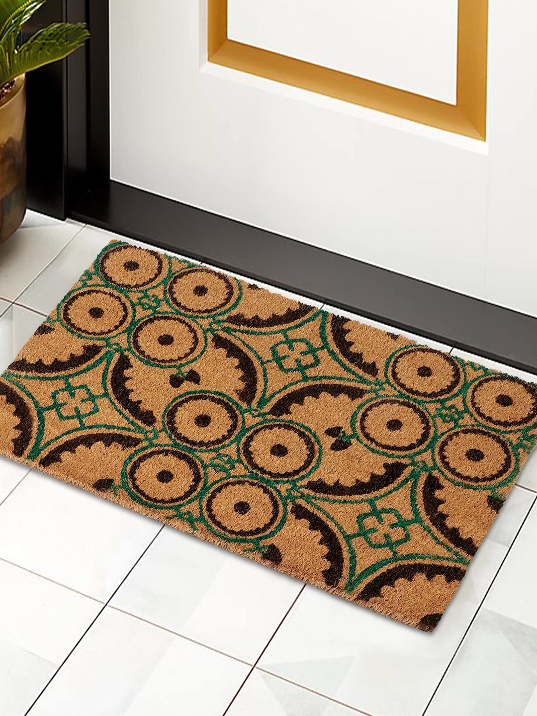 

HOKIPO Brown & Green Printed Anti-Skid Coir Doormat