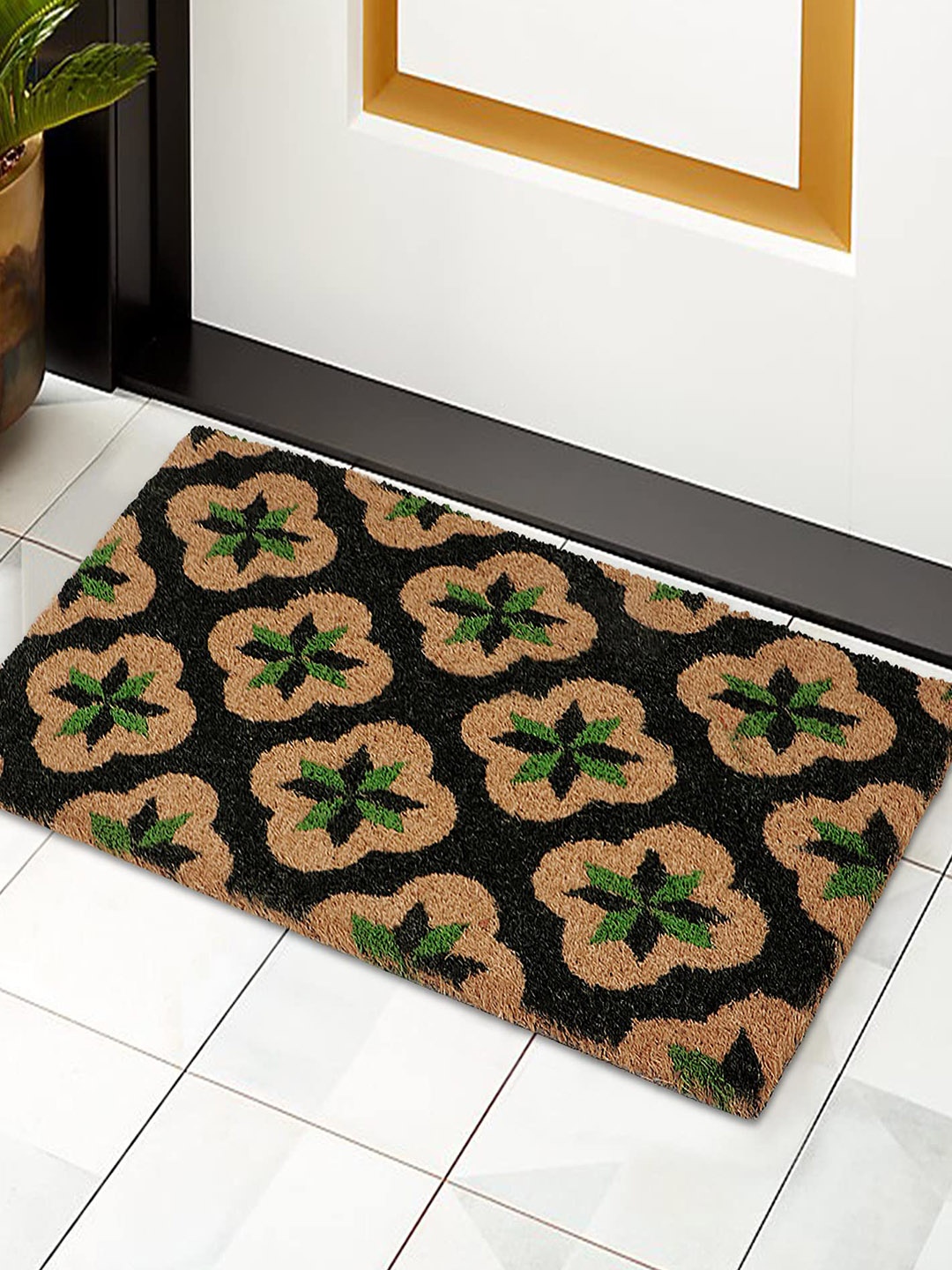 

HOKIPO Brown & Green Printed Anti-Skid Coir Doormat