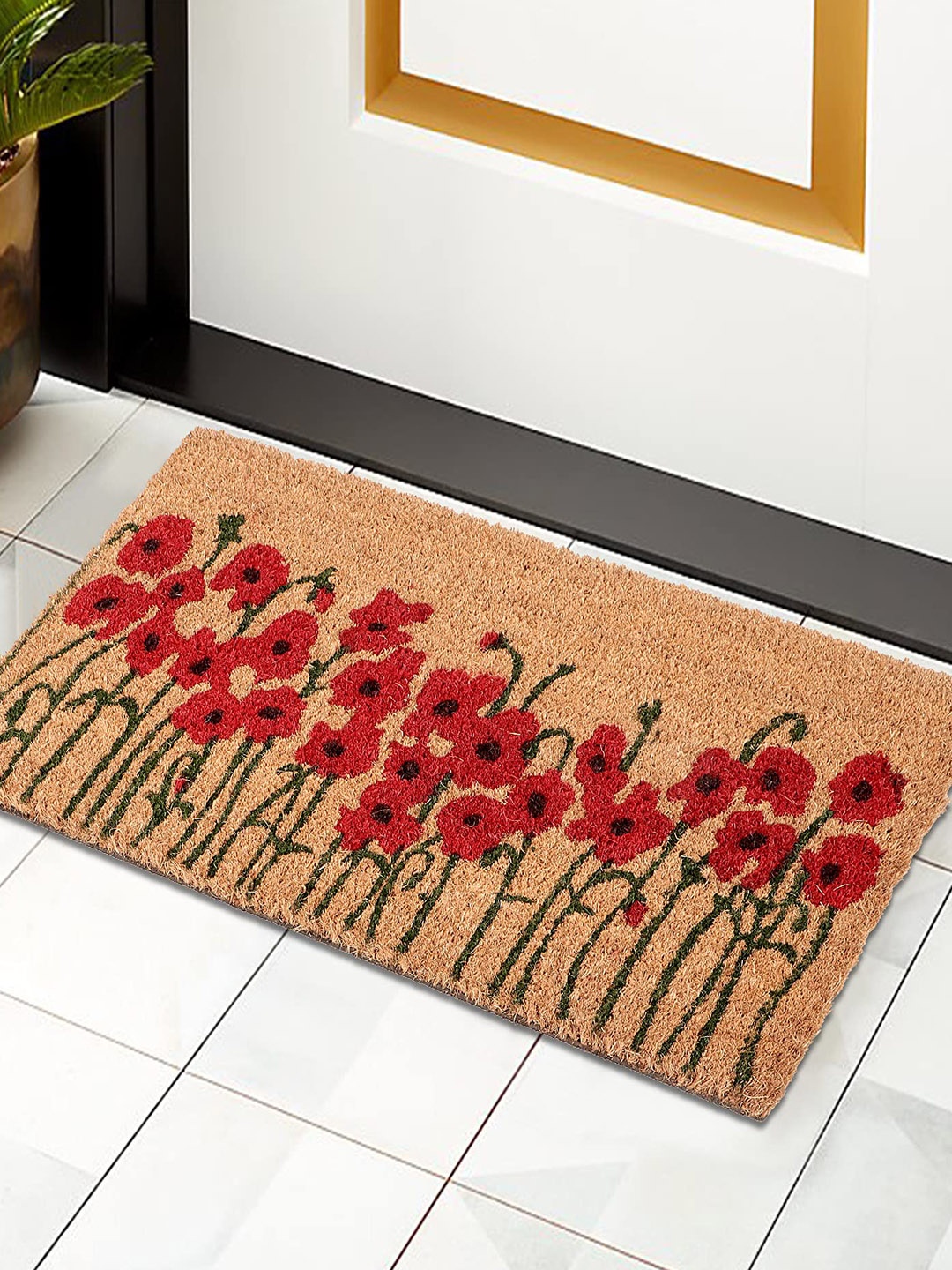 

HOKIPO Brown & Red Printed Anti-Skid Coir Doormat