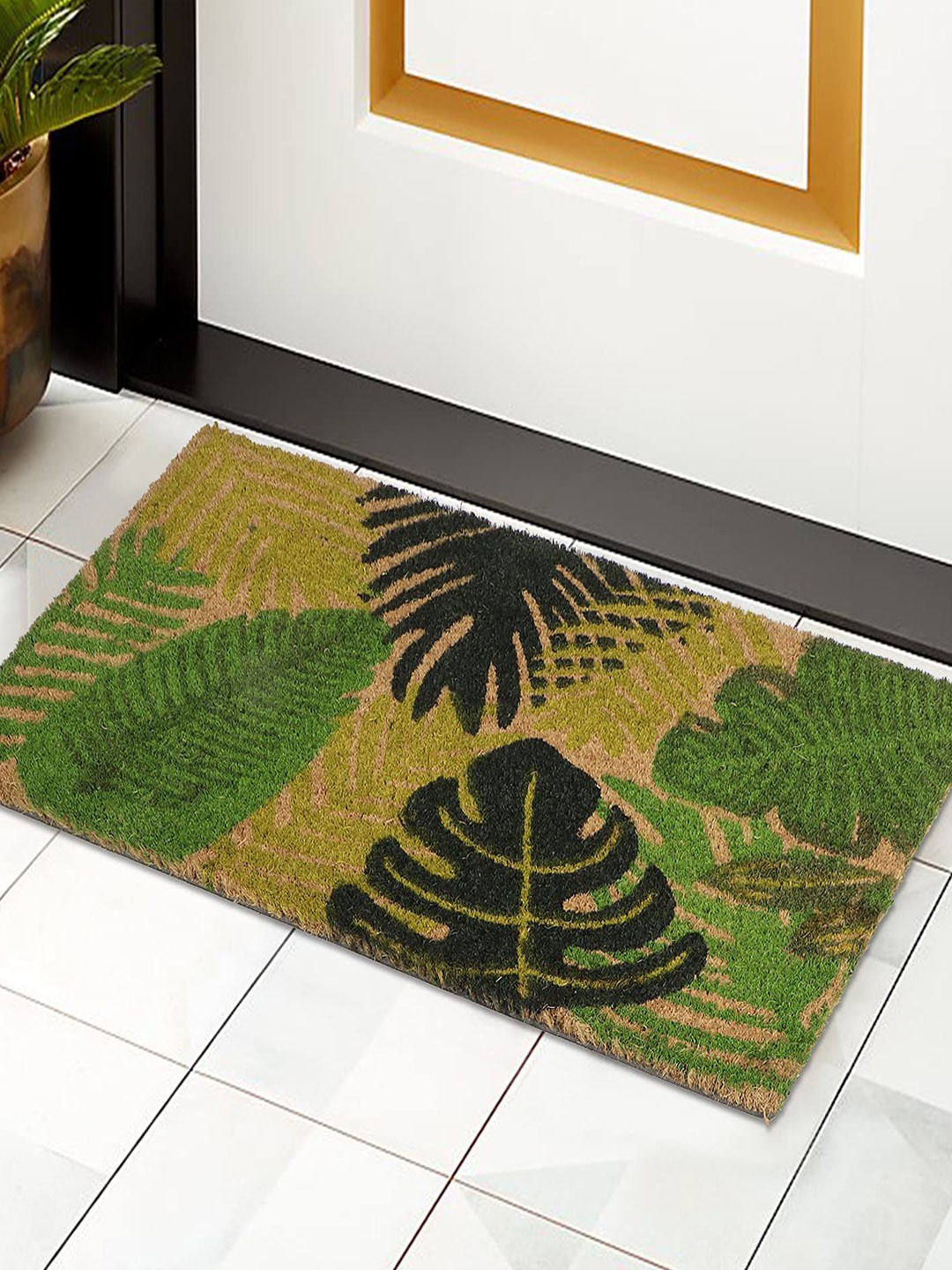 

HOKIPO Brown & Green Printed Anti-Skid Coir Doormat