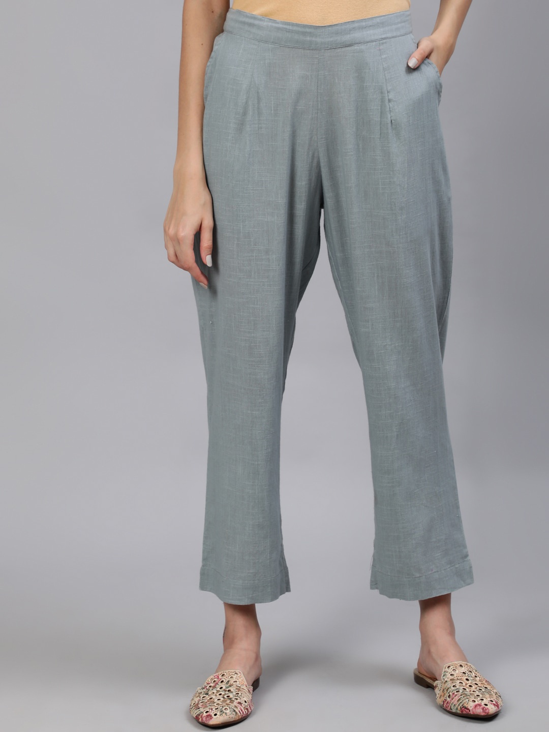 

Anubhutee Women Grey Cropped Parallel Trousers