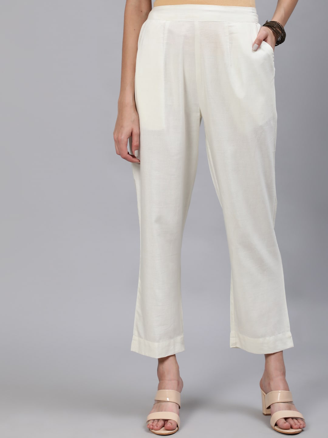 

Anubhutee Women Off White Cropped Parallel Trousers