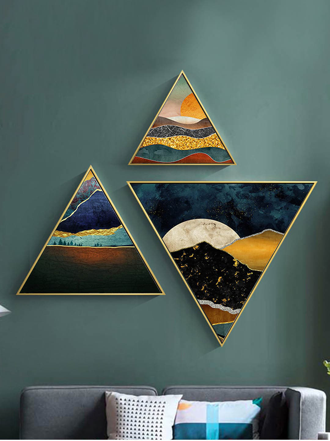 

TIED RIBBONS Set Of 3 Yellow & Black Hand-Painted Abstract Framed Wall Art