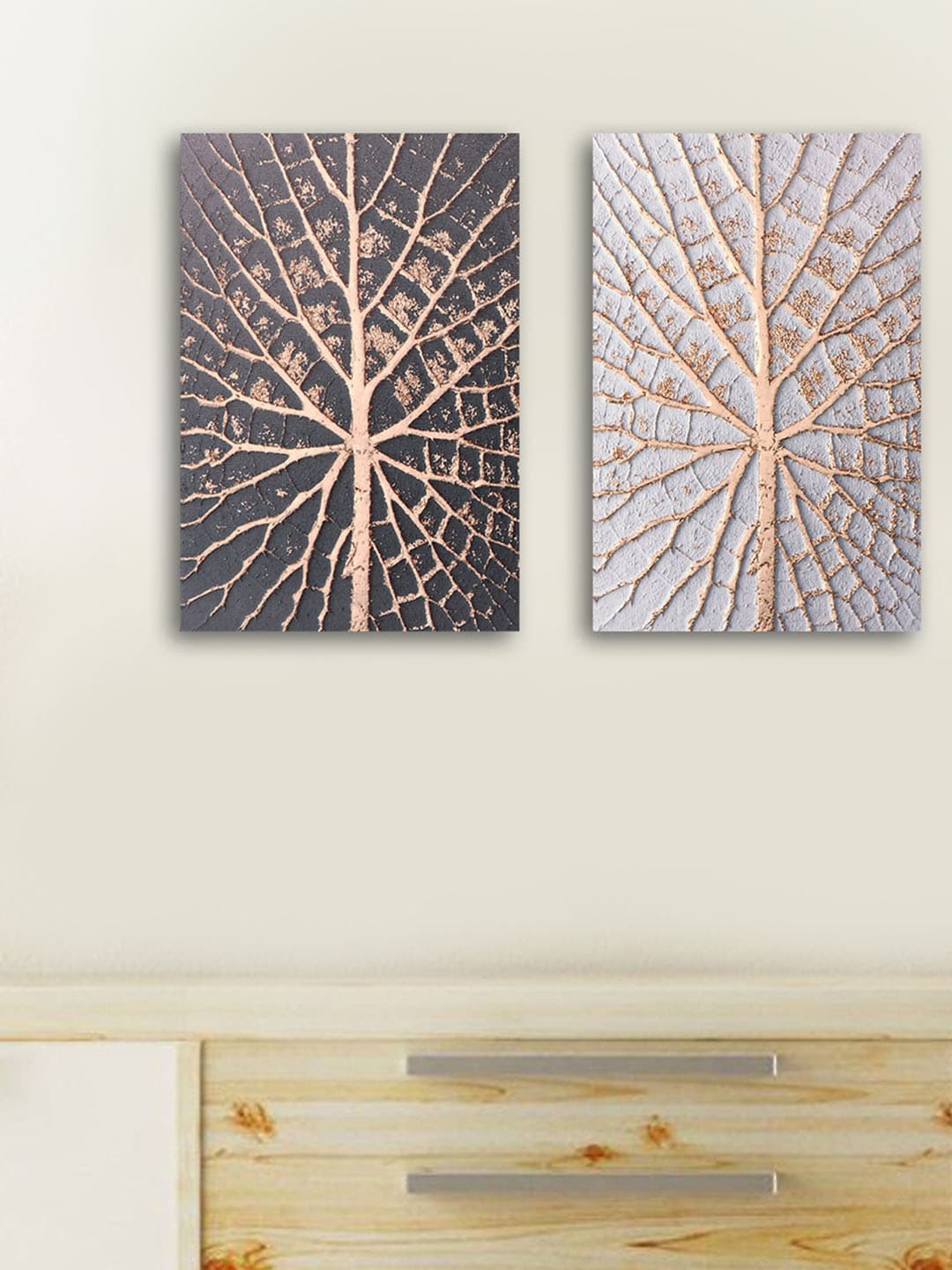 

TIED RIBBONS Set Of 2 Brown & Grey Decorative Wall Art with Wooden Frame