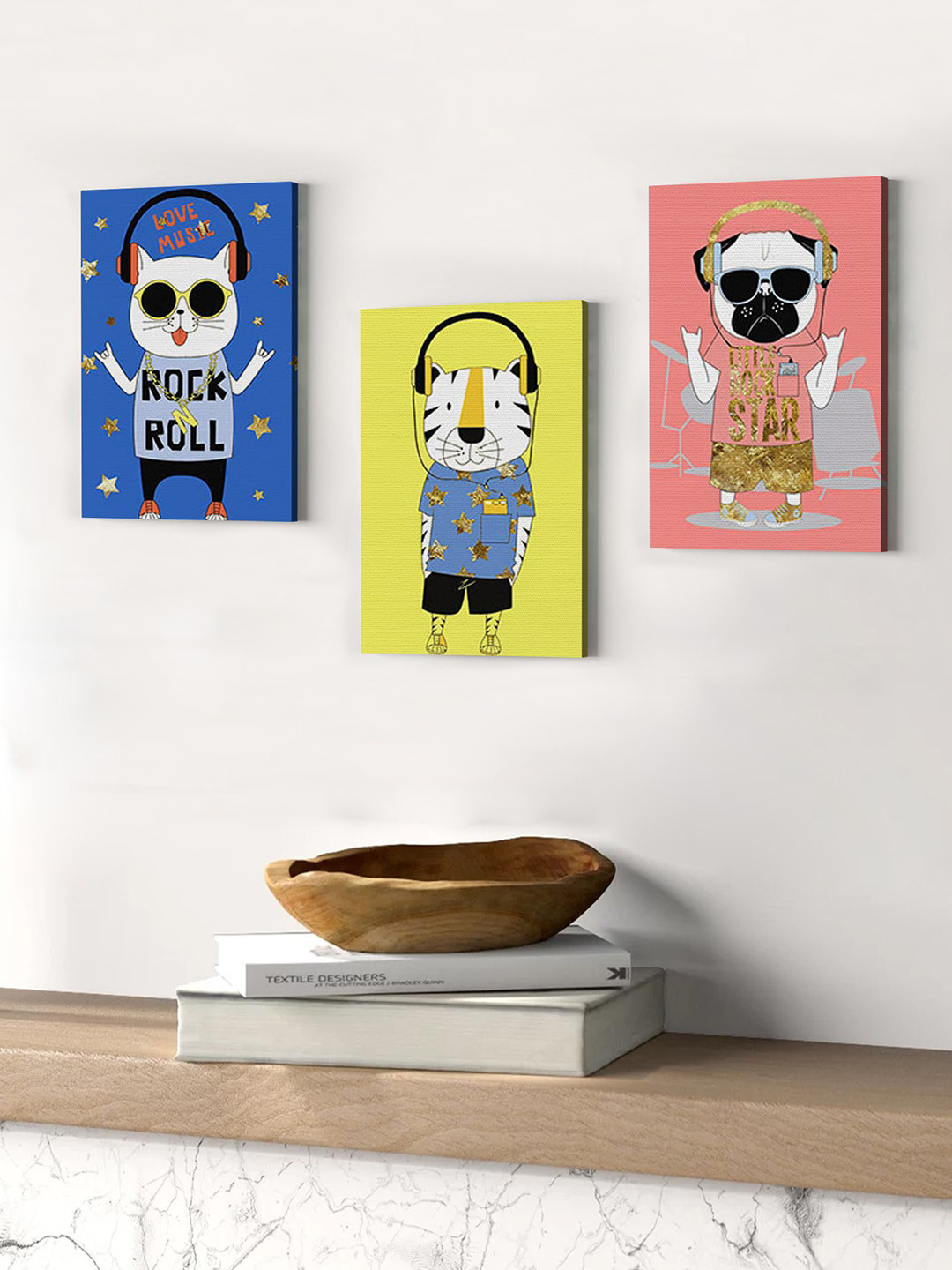 

TIED RIBBONS Set Of 3 Wall Art Painting, Blue