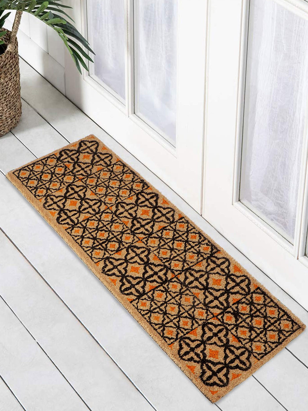 

HOKIPO Brown & Black Printed Anti-Skid Coir Doormat
