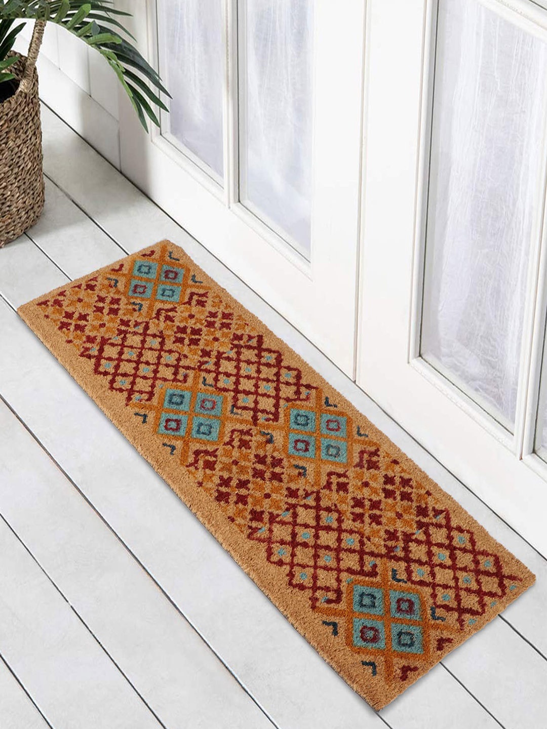 

HOKIPO Brown & Maroon Printed Anti-Skid Coir Doormat