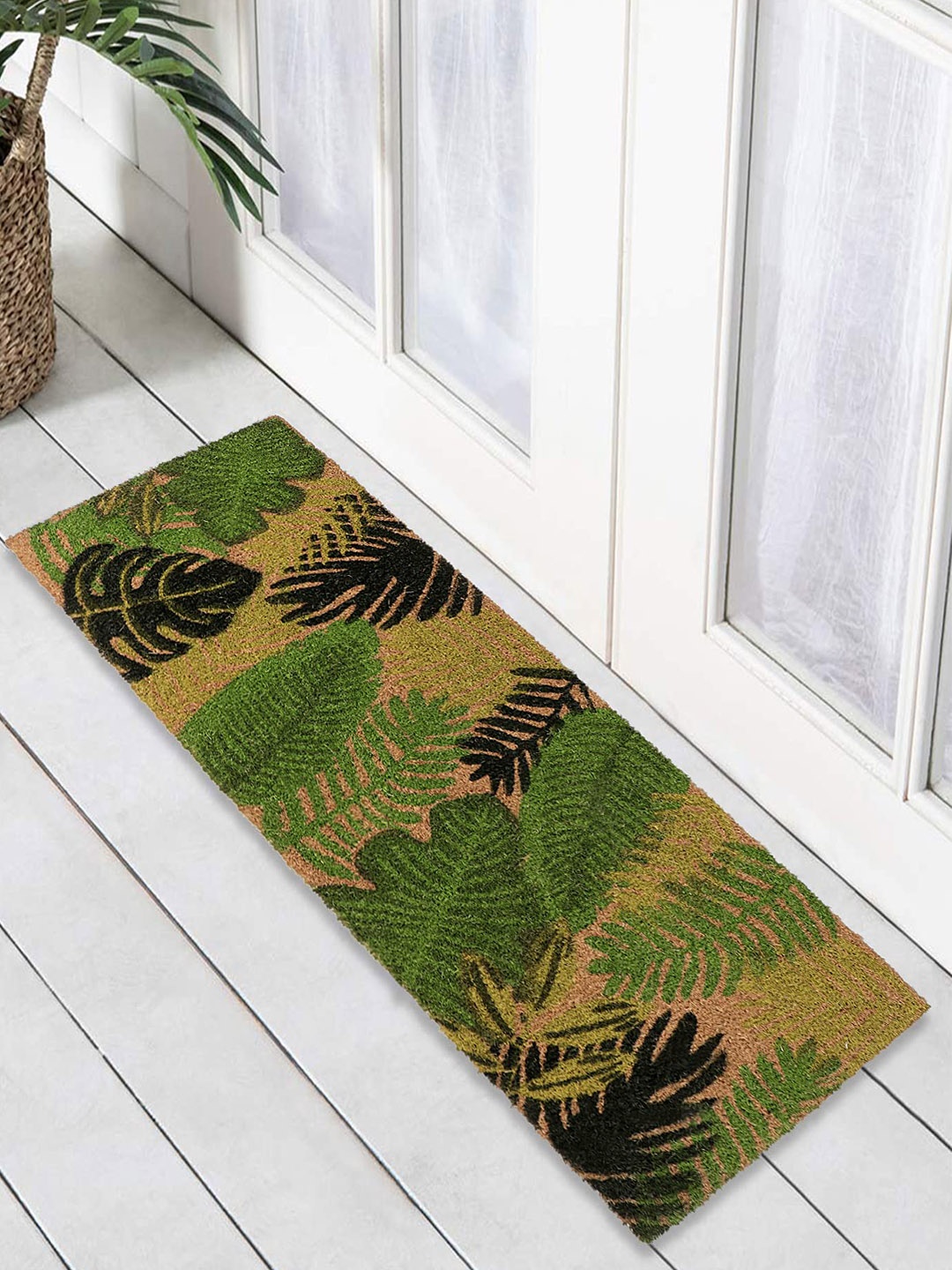 

HOKIPO Brown & Green Printed Anti-Skid Coir Doormat