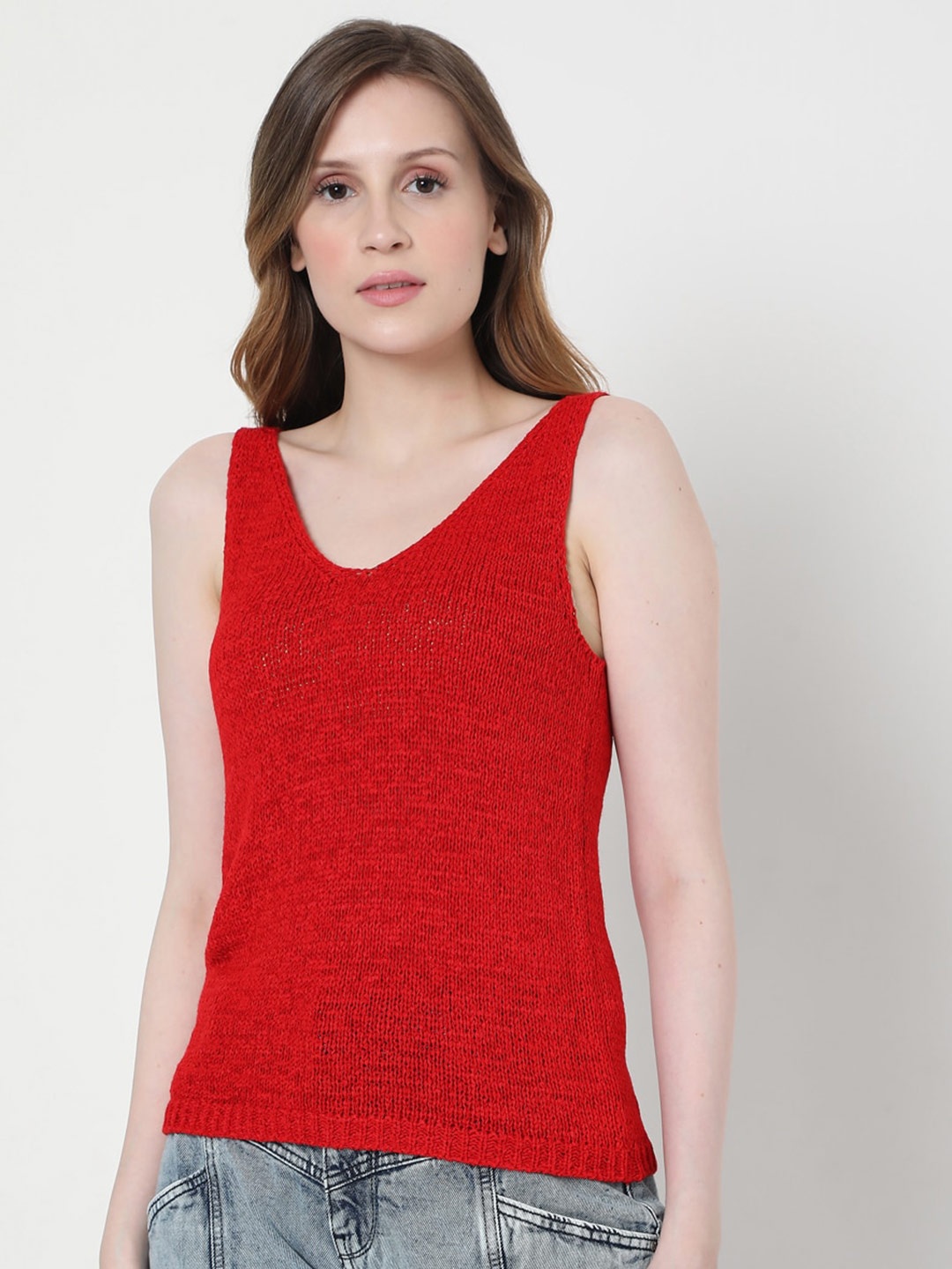 

Vero Moda Red Self Design Regular Top