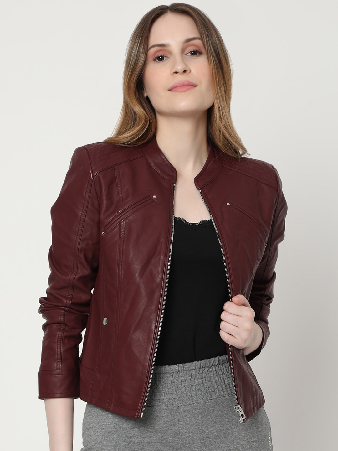 

Vero Moda Women Maroon Biker Jacket
