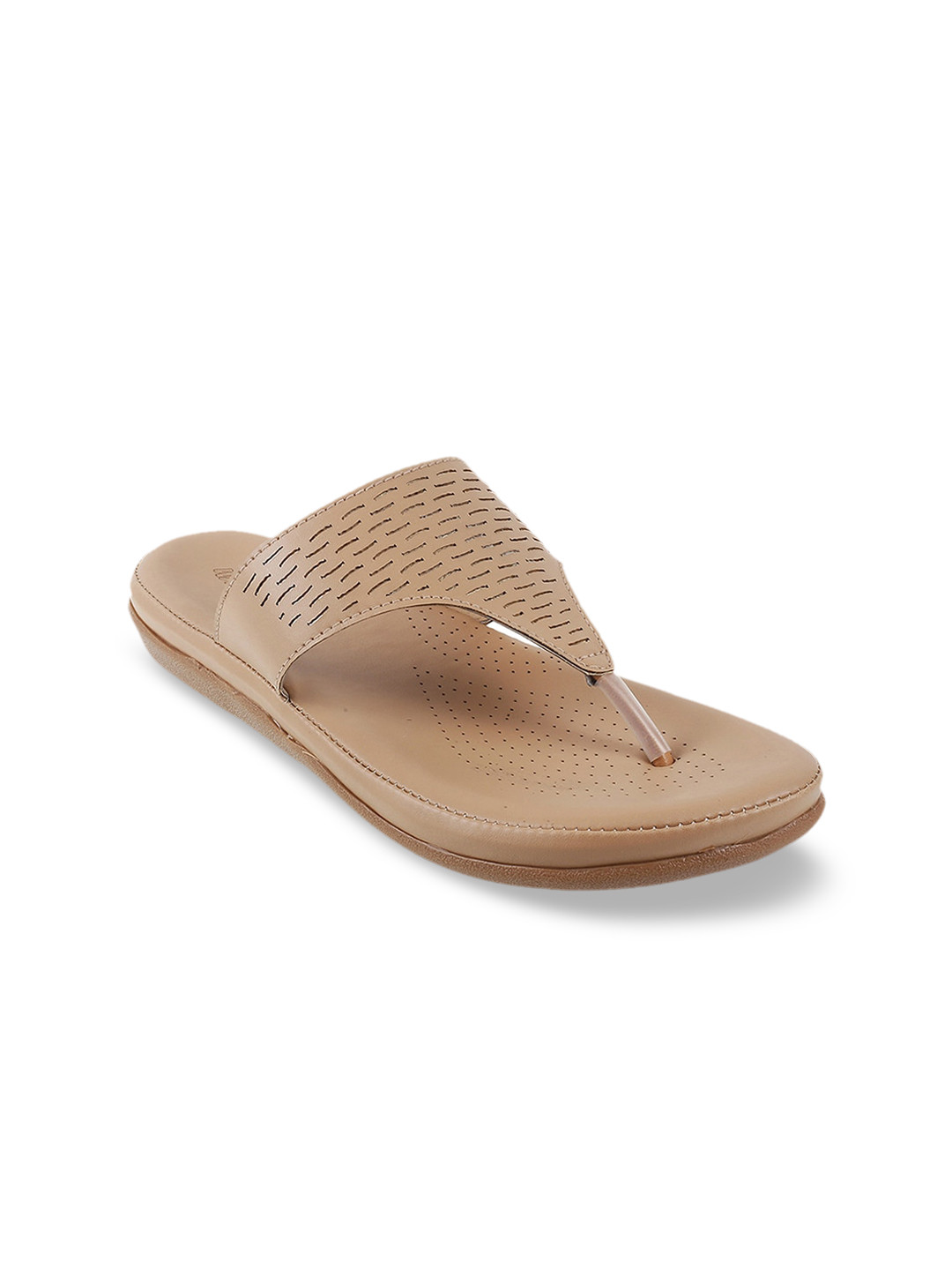 

WALKWAY by Metro Women Beige T-Strap Flats with Laser Cuts