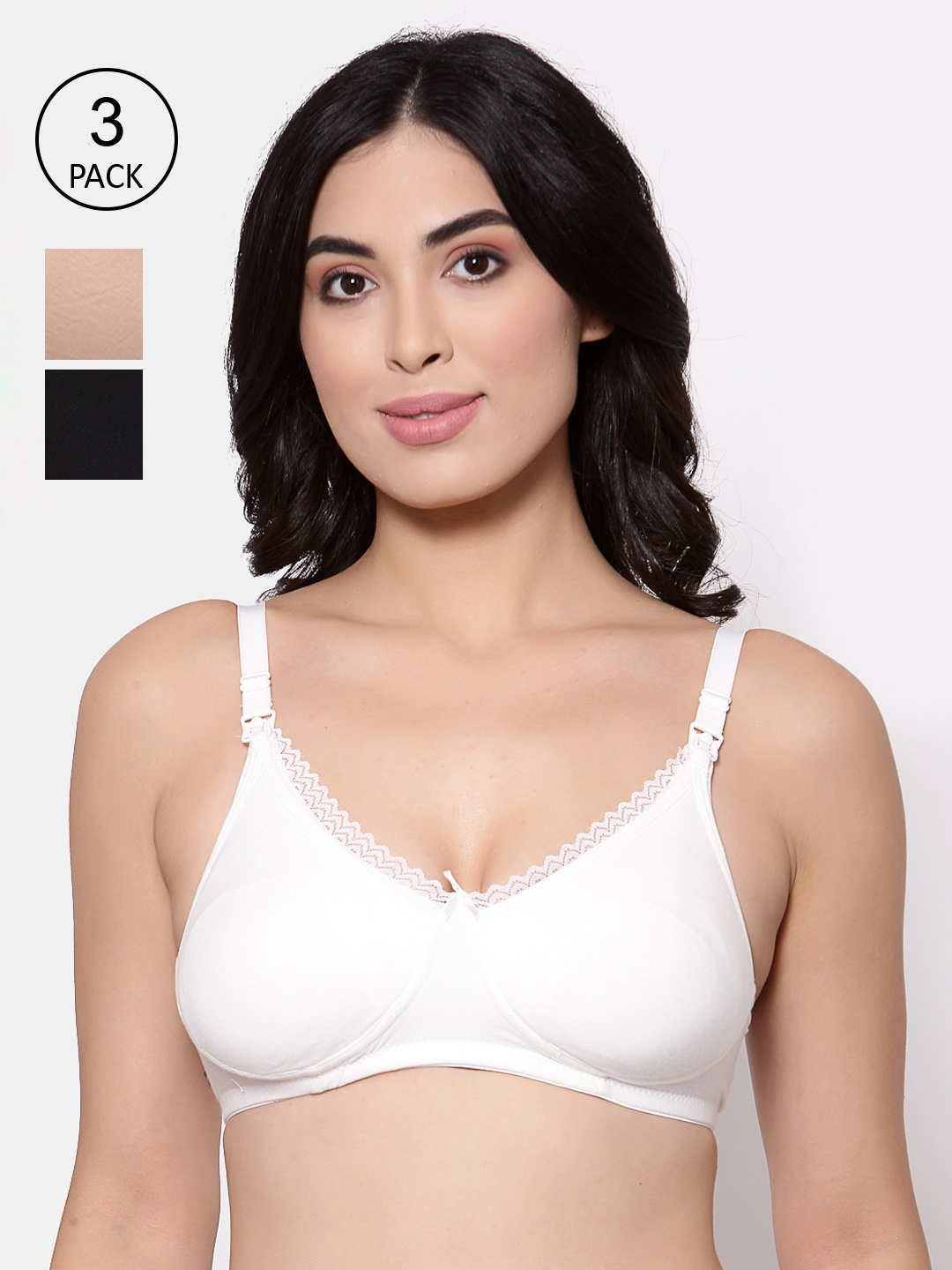 

Inner Sense Set of 3 Black & Off White Organic Antimicrobial Maternity Bra