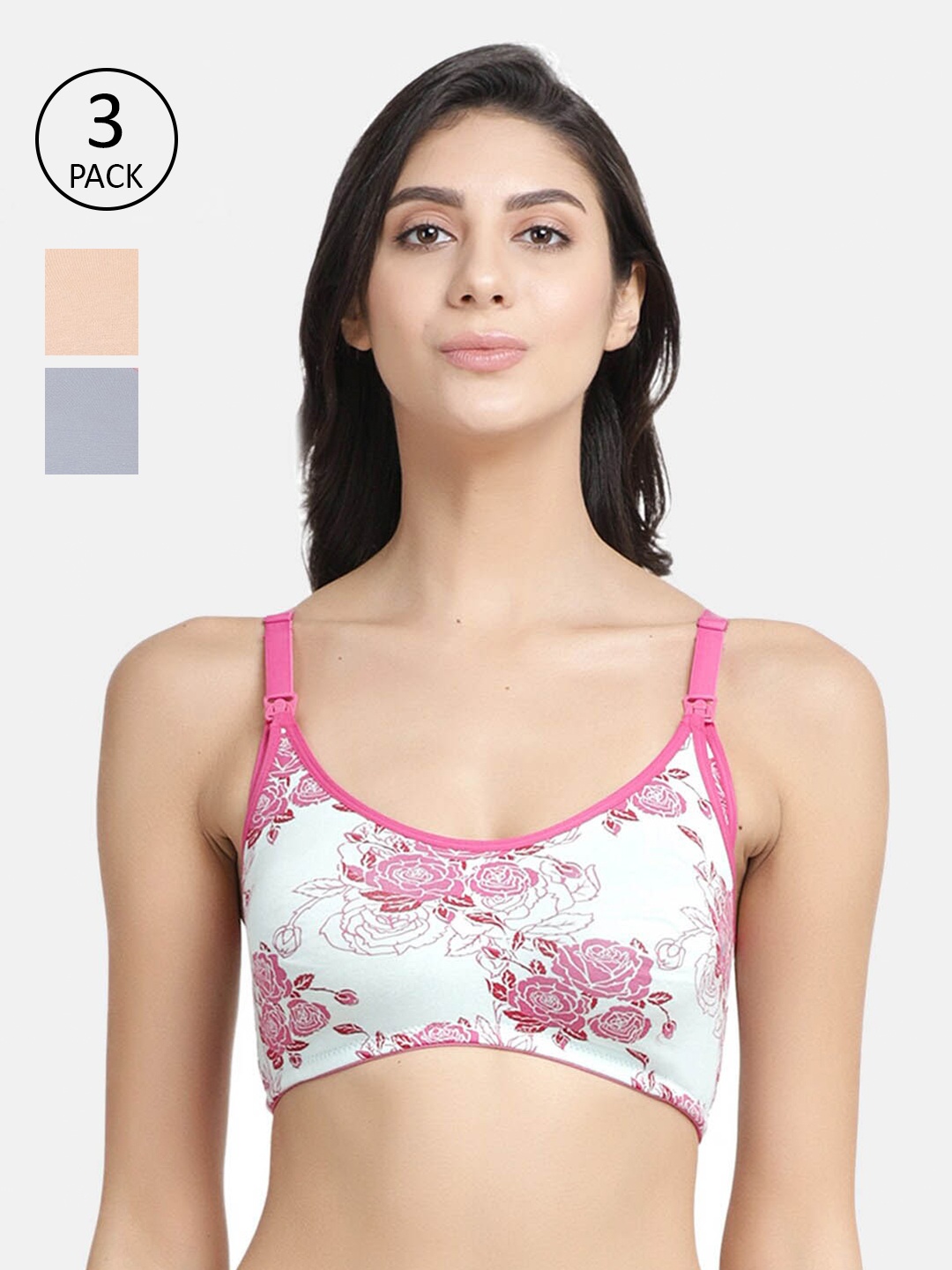 

Inner Sense Pack Of 3 Multicoloured Floral Maternity Bras IMB004A_4B_4C, Multi
