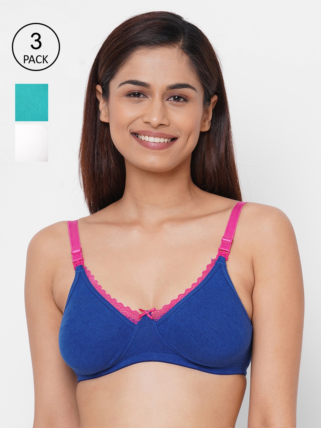 

Inner Sense Pack Of 3 Organic Antimicrobial Laced Soft Nursing Maternity Bra, White