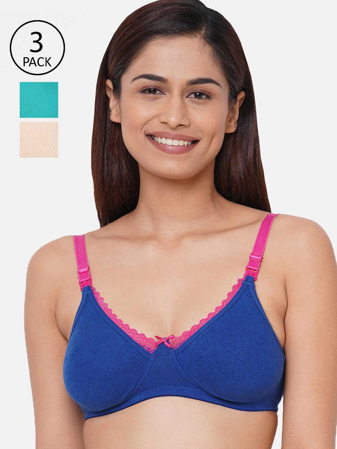 

Inner Sense Turquoise Blue & Pink Maternity Bra