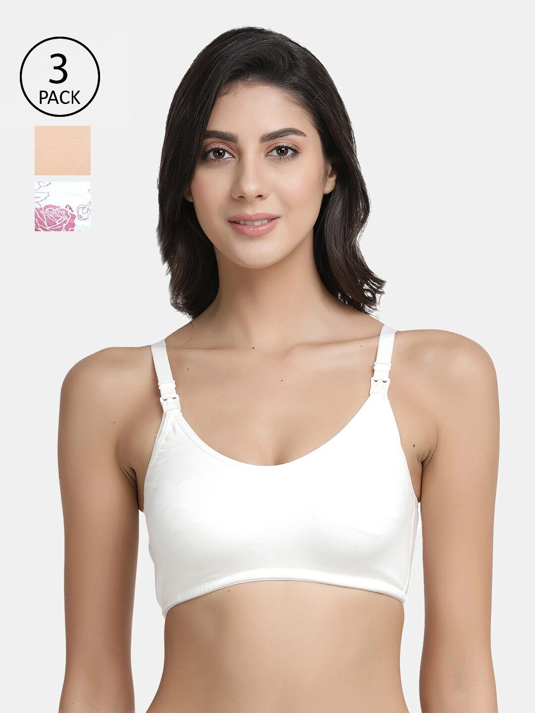 

Inner Sense Woman White &Beige Pack of 3 Organic Antimicrobial Maternity Bra-IMB004A_4C_4F