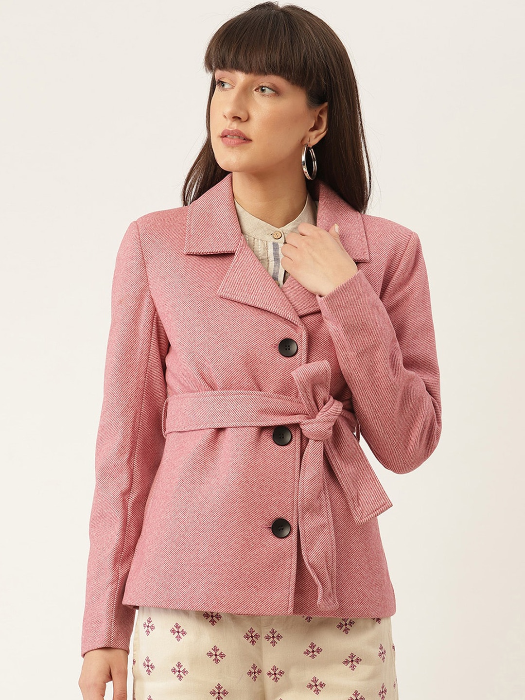 

ROOTED Women Pink Solid Longline Overcoat