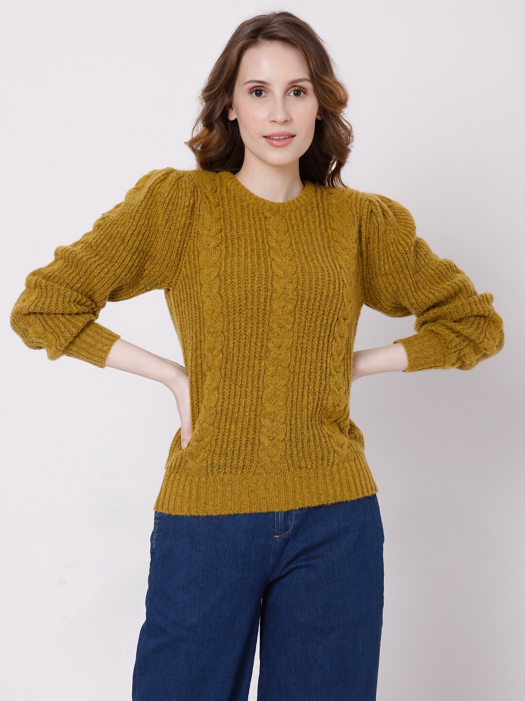 

Vero Moda Women Olive Green Cable Knit Pullover