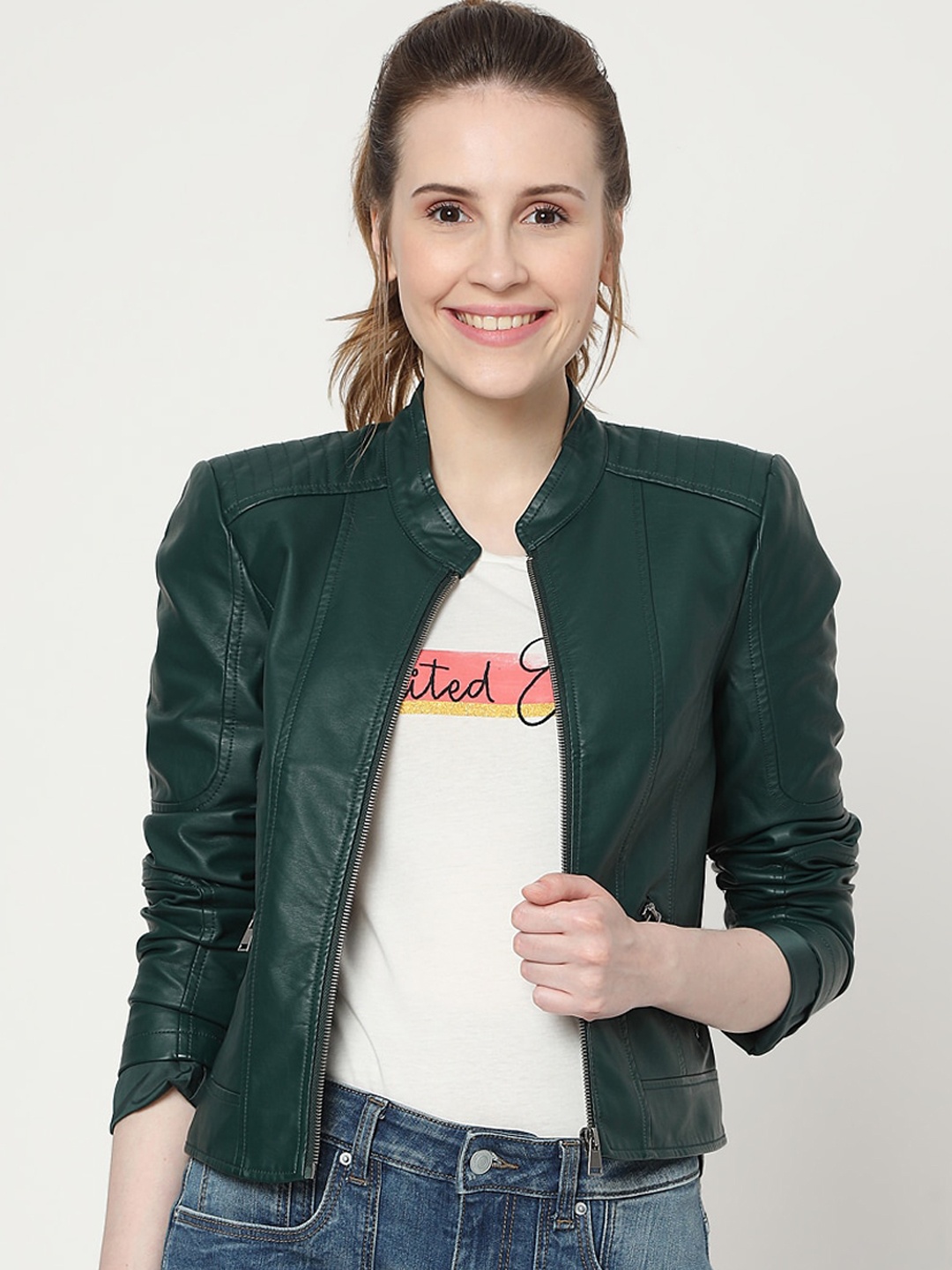 

Vero Moda Women Green Bomber Jacket