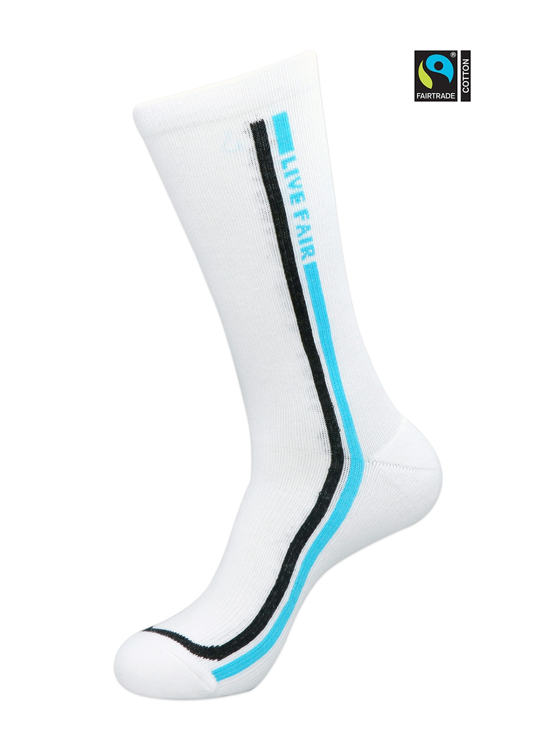 

Men White & Blue Striped Fair Trade Organic Cotton Calf Length Socks