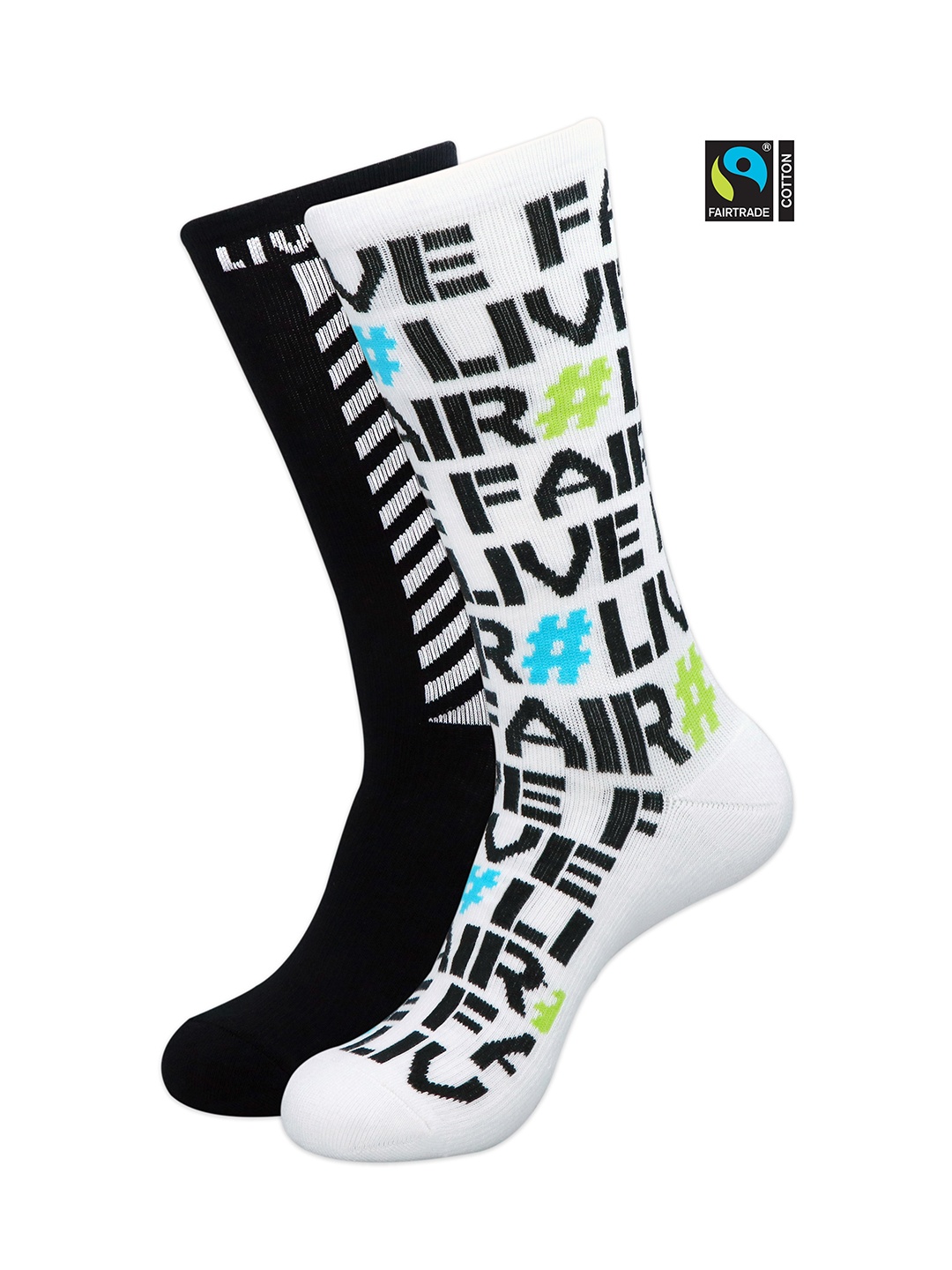 

Balenzia Men Black & White Fair Trade Organic Cotton Calf Length Socks Pack of 2