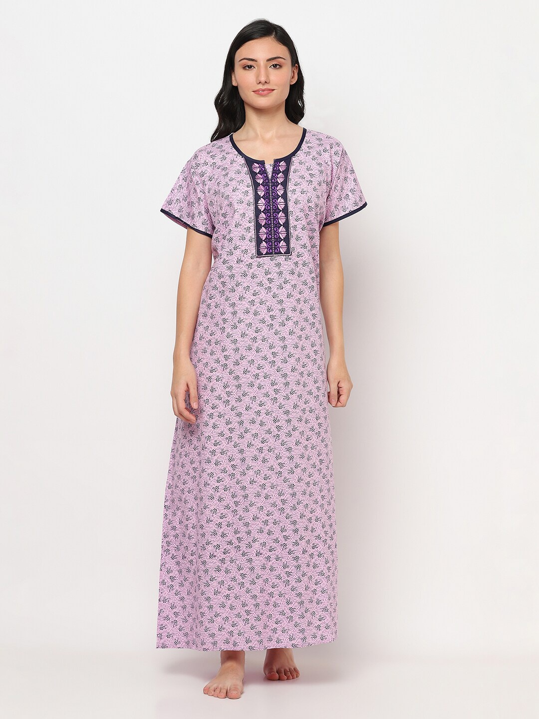 

TRUNDZ Women Purple Printed Maxi Nightdress