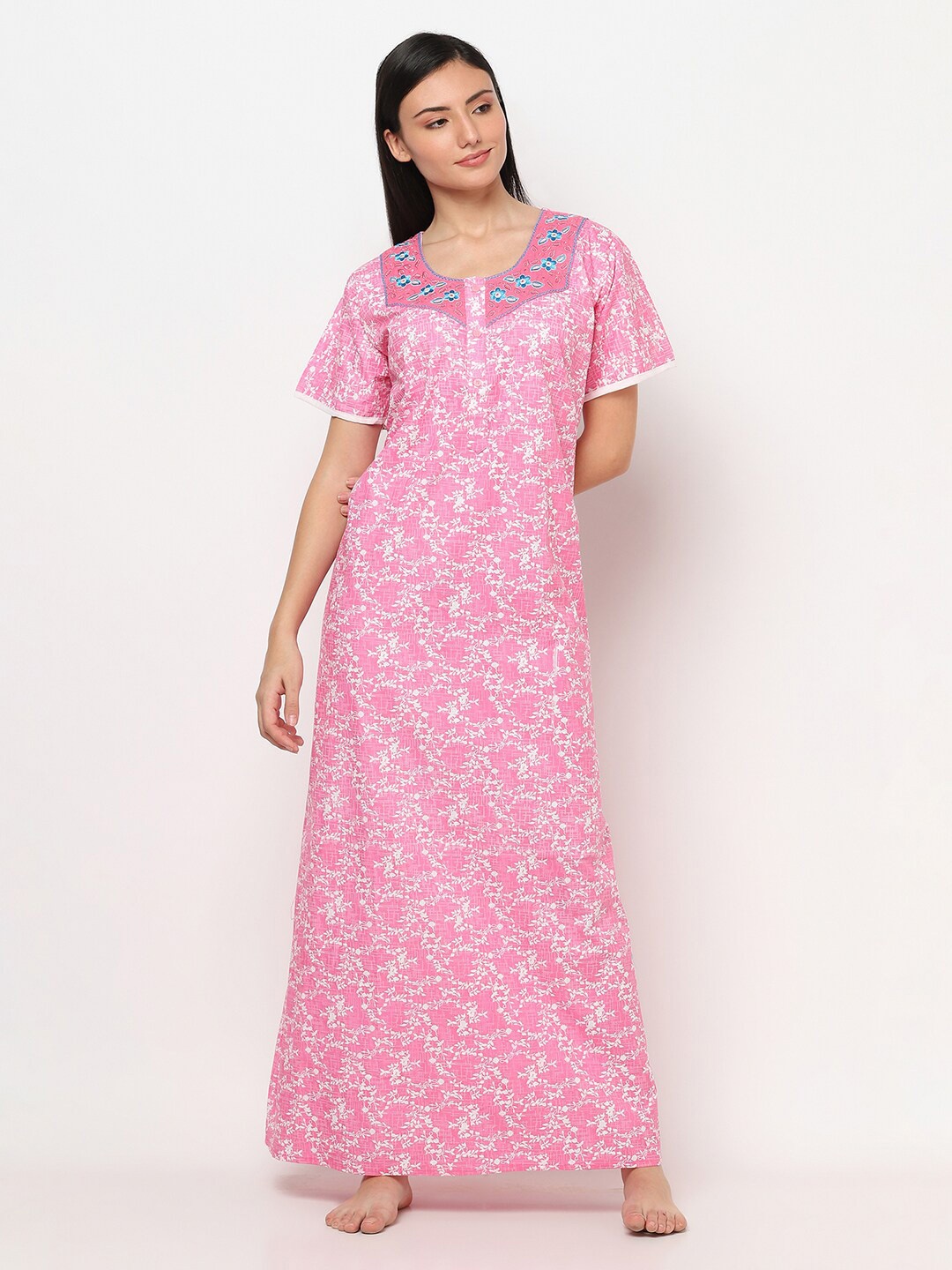

TRUNDZ Women Pink Printed Maxi Nightdress