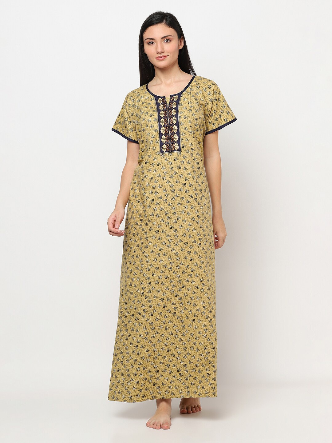 

TRUNDZ Women Khaki Printed Maxi Nightdress