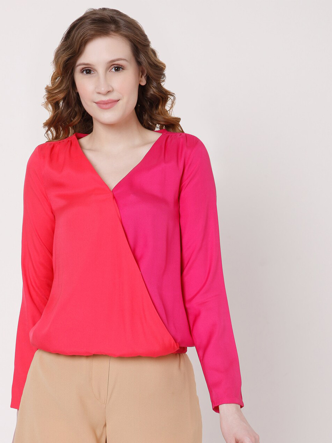

Vero Moda Pink & Red Colourblocked Wrap Top