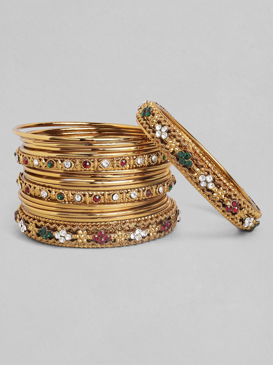

Anouk Set Of 16 Gold-Plated White & Green Stone-Studded Handcrafted Bangles