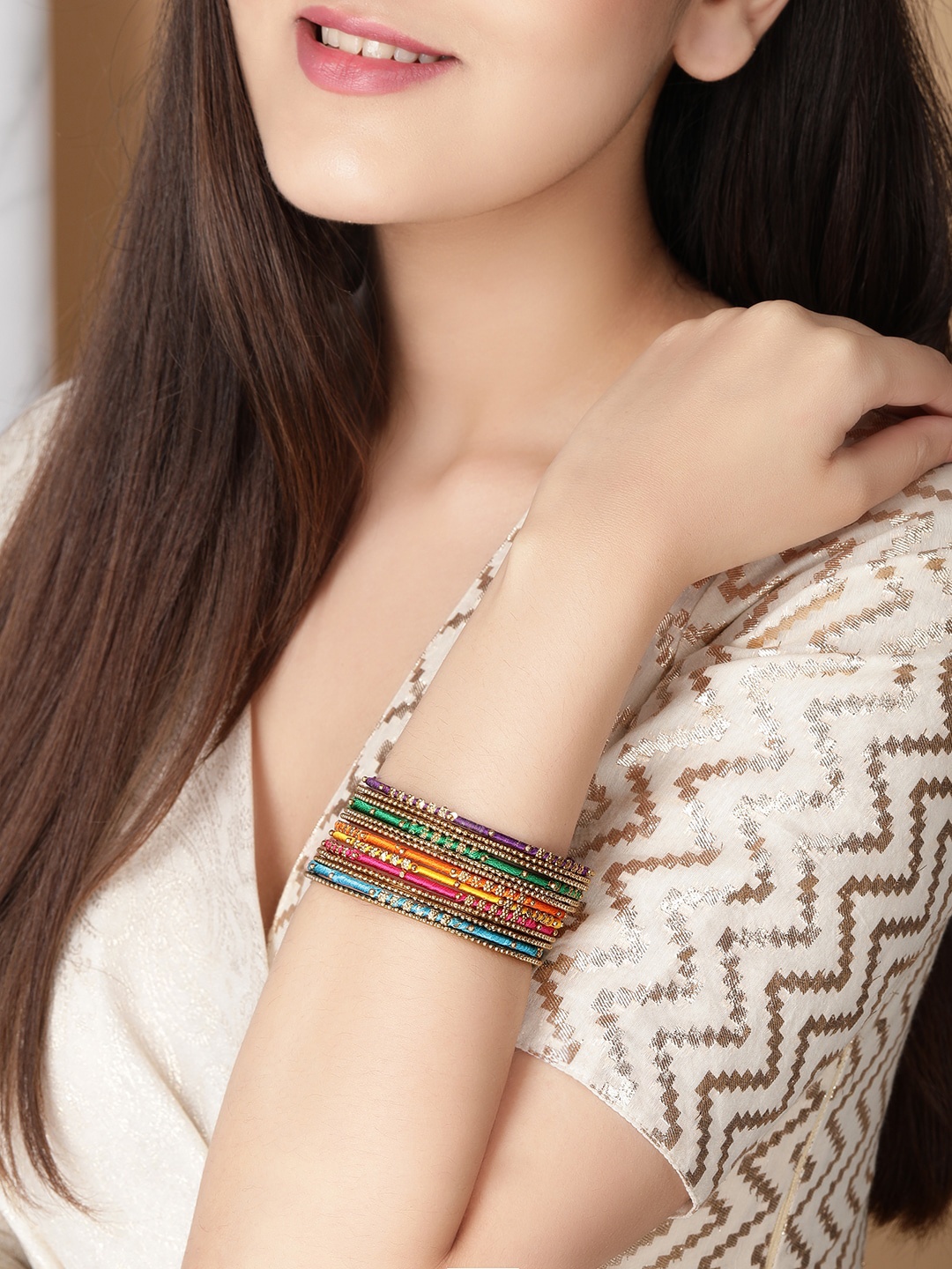 

Anouk Set Of 13 Gold-Plated & Blue Handcrafted Bangles