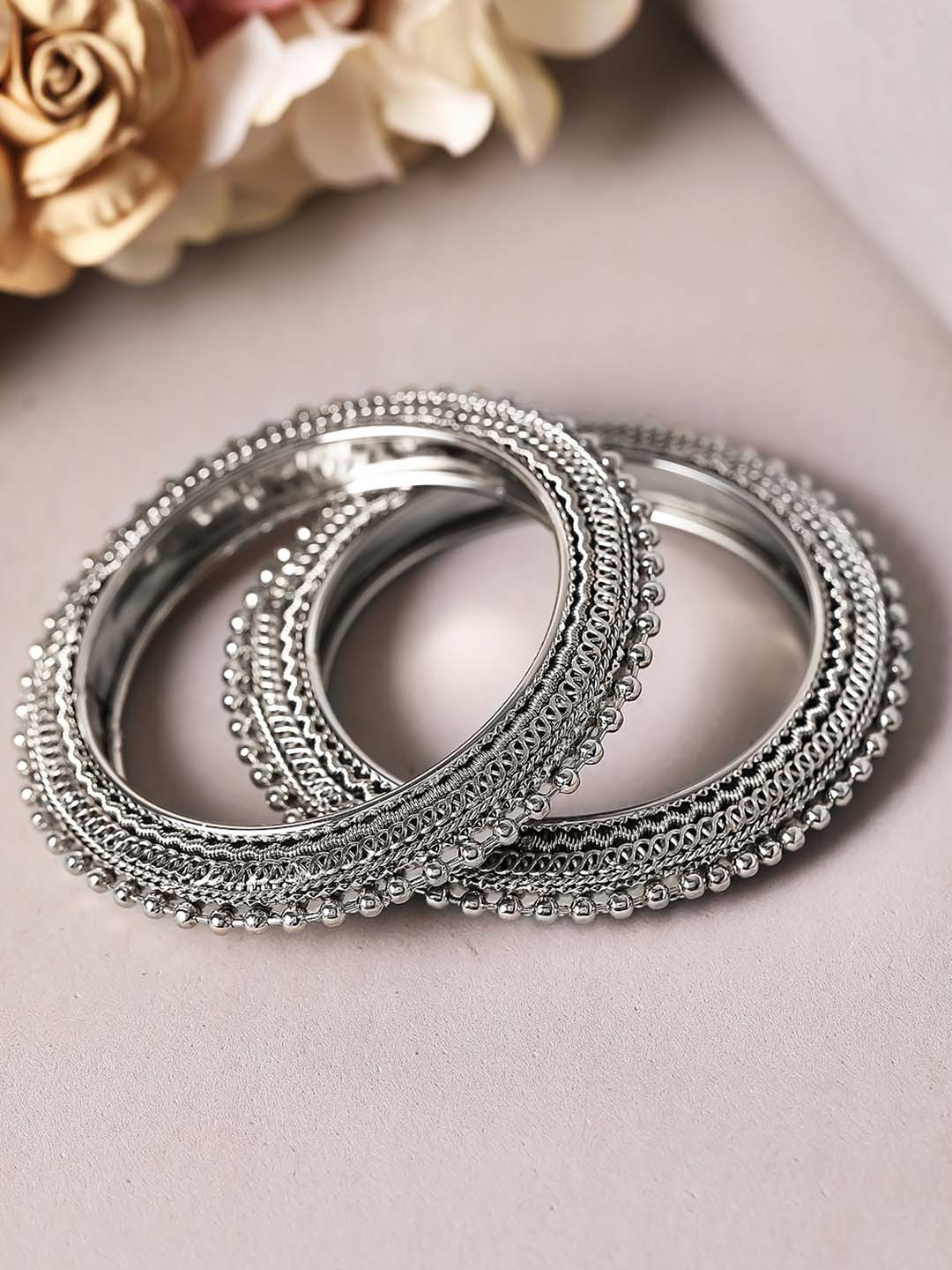

Anouk Set Of 2 Oxidised Silver-Plated Beaded Handcrafted Bangles
