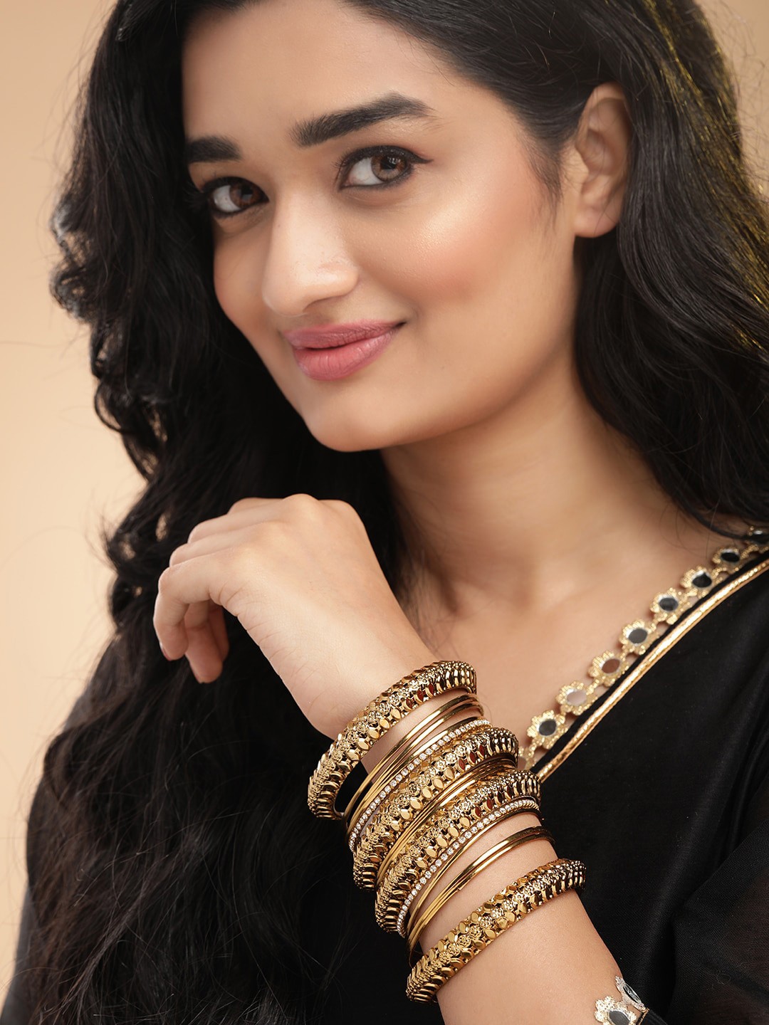 

Anouk Set Of 14 Gold-Plated White Stone-Studded Handcrafted Bangles
