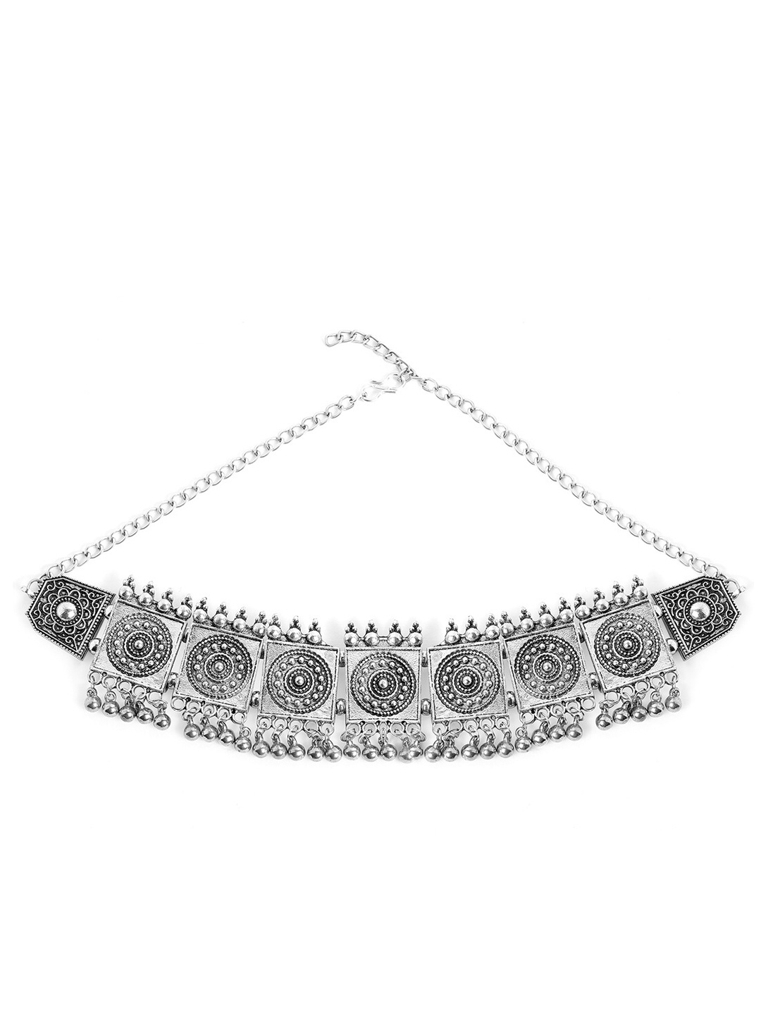 

Anouk Silver-Toned Silver-Plated Oxidised Block-Row Necklace